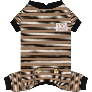 image:imageKYEESE Dog Pajamas Stretchable 4 Legs Doggie Jammies Striped Jumpsuit Lightweight Onesie Puppy Pajamas Cozy Outfit Comfortable Dog Clothes Hair Shedding Cover Pet Sleepwear Green Striped Medium05 Brown Stripe