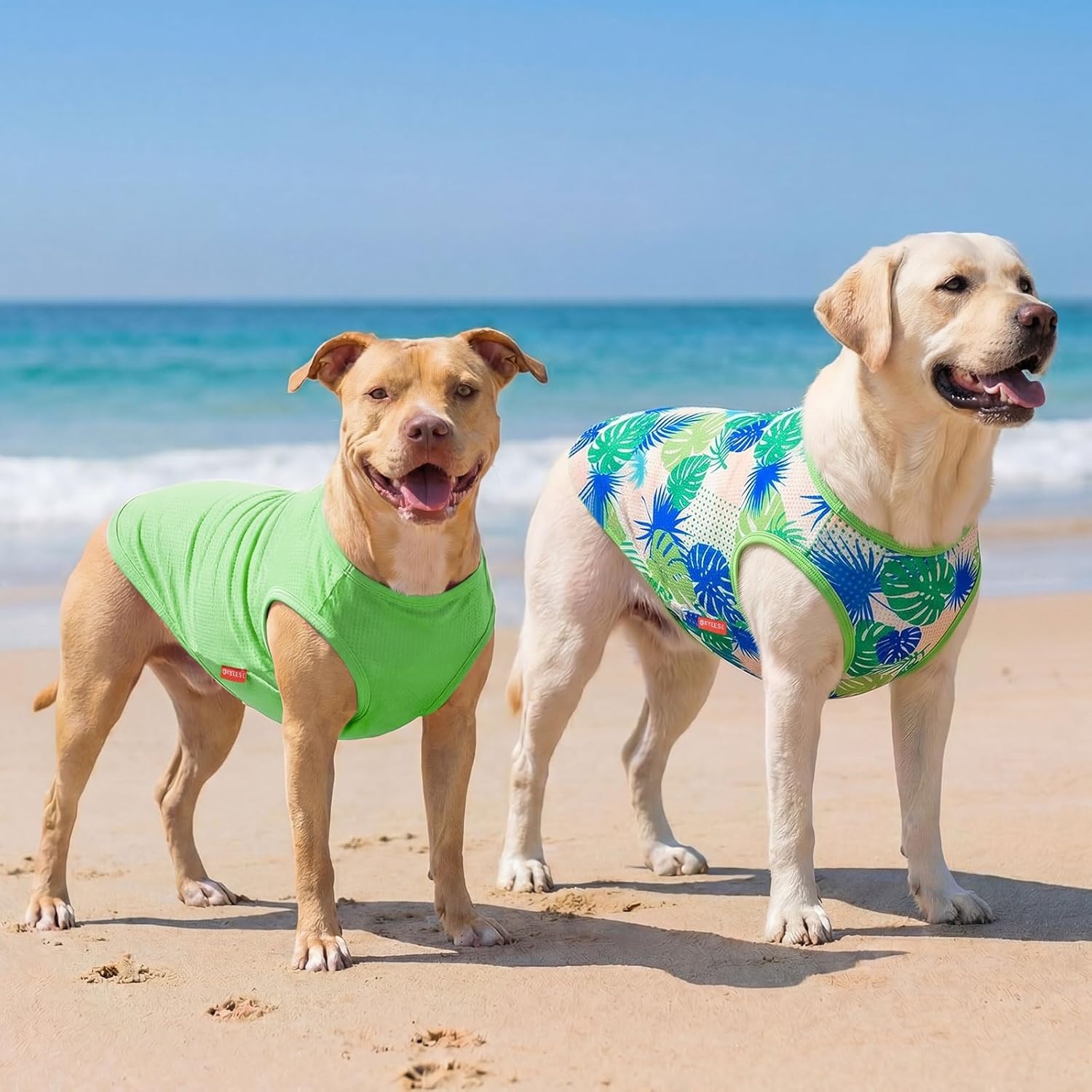 image:imageKYEESE 2Pack Dog Shirt Lightweight Sun Protection Dog T Shirts for Small Dogs Girl Breathable Mesh Tank Top Sleeveless Pet Reflective Vest Soft Summer Dogs Clothes LemonPink M2 2Pack HawaiiGreen