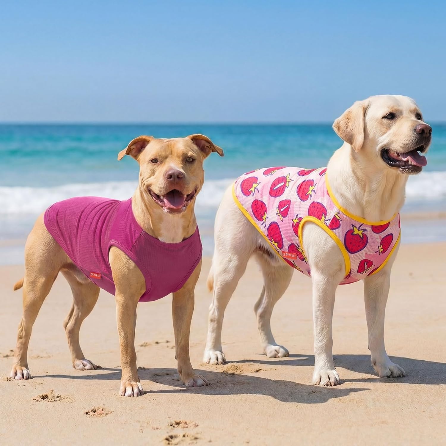 image:imageKYEESE 2Pack Dog Shirt Lightweight Sun Protection Dog T Shirts for Small Dogs Girl Breathable Mesh Tank Top Sleeveless Pet Reflective Vest Soft Summer Dogs Clothes LemonPink M5 2Pack Strawberryrose
