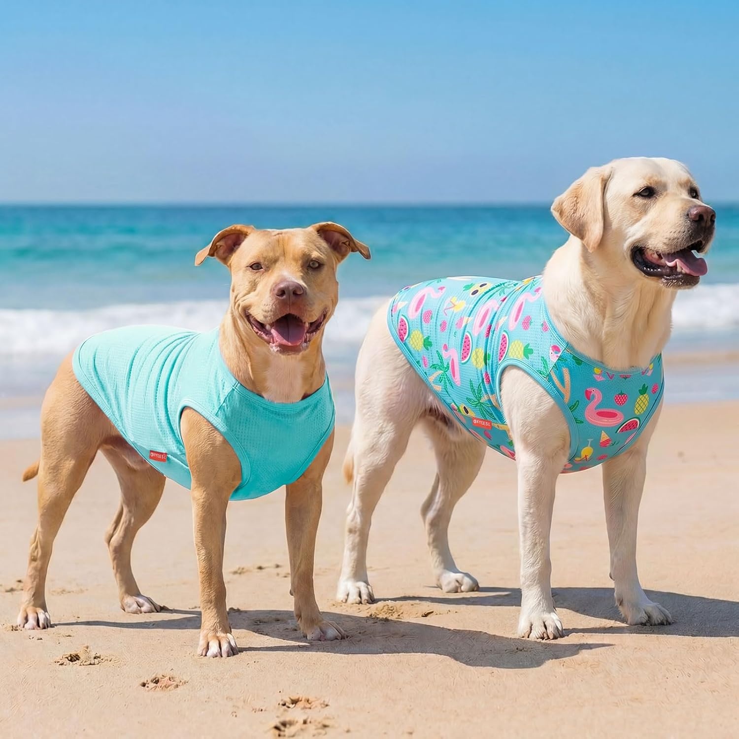 image:imageKYEESE 2Pack Dog Shirt Lightweight Sun Protection Dog T Shirts for Small Dogs Girl Breathable Mesh Tank Top Sleeveless Pet Reflective Vest Soft Summer Dogs Clothes LemonPink M1 2Pack Flamingoblue