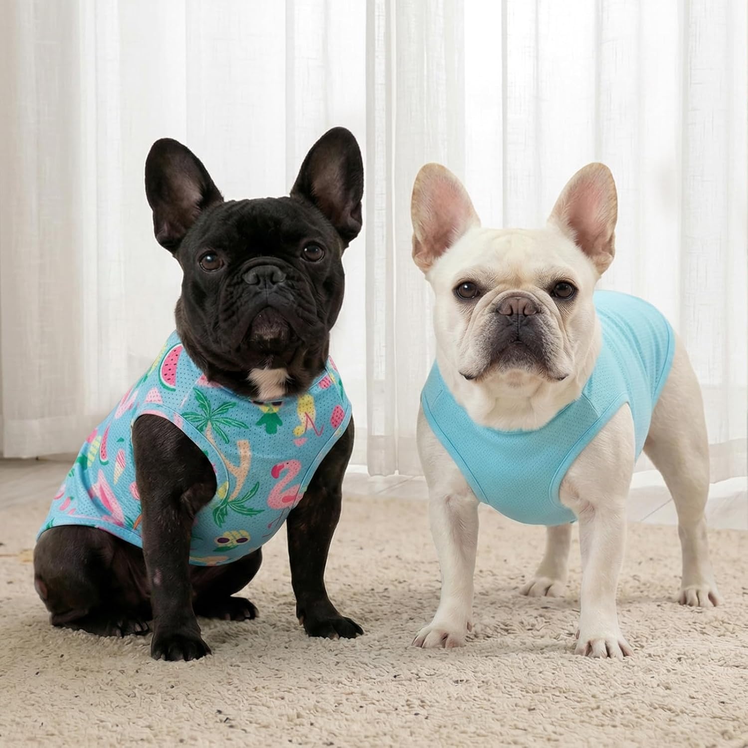 image:imageKYEESE 2Pack Dog Shirt Lightweight Sun Protection Dog T Shirts for Small Dogs Girl Breathable Mesh Tank Top Sleeveless Pet Reflective Vest Soft Summer Dogs Clothes LemonPink M1 2Pack Flamingoblue