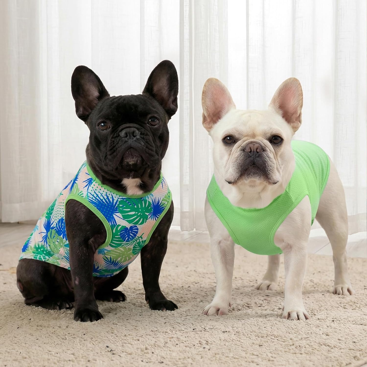 image:imageKYEESE 2Pack Dog Shirt Lightweight Sun Protection Dog T Shirts for Small Dogs Girl Breathable Mesh Tank Top Sleeveless Pet Reflective Vest Soft Summer Dogs Clothes LemonPink M2 2Pack HawaiiGreen
