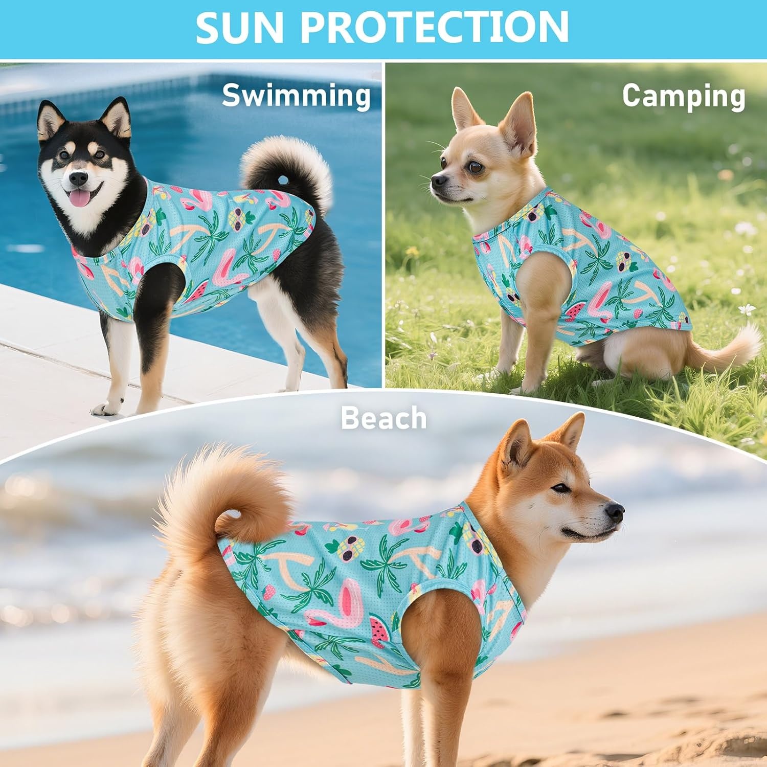image:imageKYEESE 2Pack Dog Shirt Lightweight Sun Protection Dog T Shirts for Small Dogs Girl Breathable Mesh Tank Top Sleeveless Pet Reflective Vest Soft Summer Dogs Clothes LemonPink M1 2Pack Flamingoblue