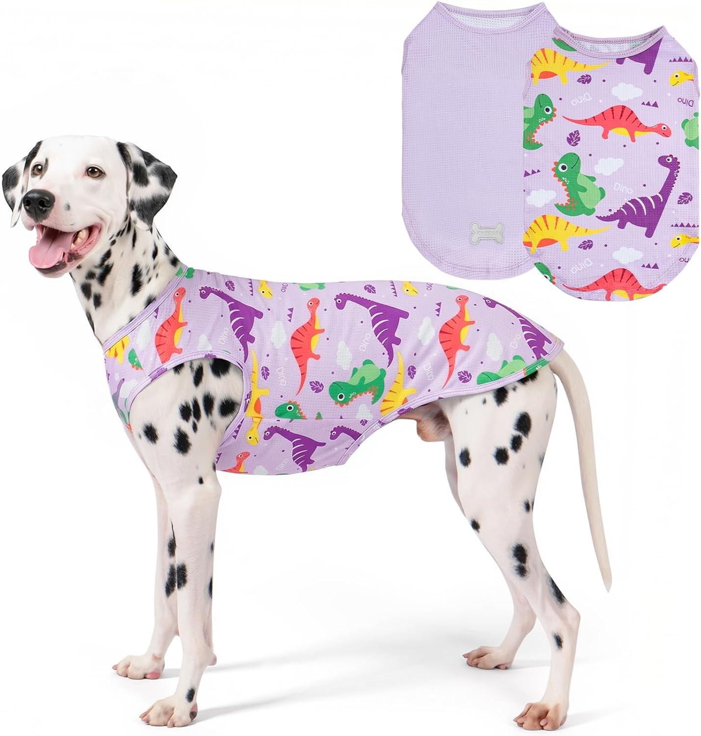 image:imageKYEESE 2Pack Dog Shirt Lightweight Sun Protection Dog T Shirts for Small Dogs Girl Breathable Mesh Tank Top Sleeveless Pet Reflective Vest Soft Summer Dogs Clothes LemonPink M3 2Pack DinosaurPurple
