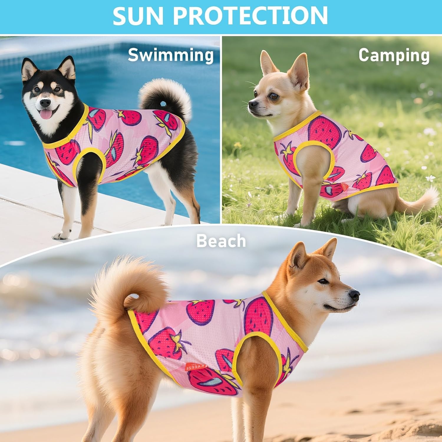 image:imageKYEESE 2Pack Dog Shirt Lightweight Sun Protection Dog T Shirts for Small Dogs Girl Breathable Mesh Tank Top Sleeveless Pet Reflective Vest Soft Summer Dogs Clothes LemonPink M5 2Pack Strawberryrose