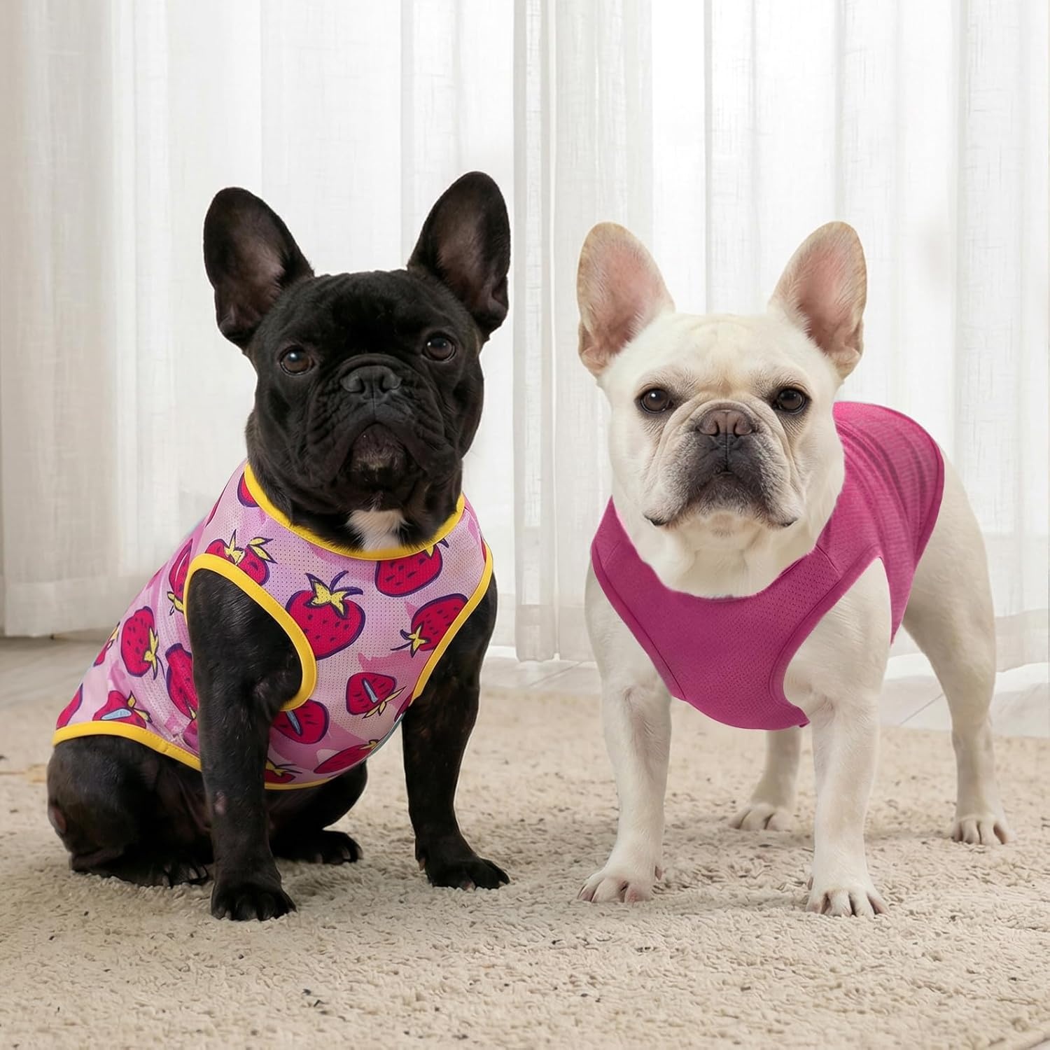 image:imageKYEESE 2Pack Dog Shirt Lightweight Sun Protection Dog T Shirts for Small Dogs Girl Breathable Mesh Tank Top Sleeveless Pet Reflective Vest Soft Summer Dogs Clothes LemonPink M5 2Pack Strawberryrose