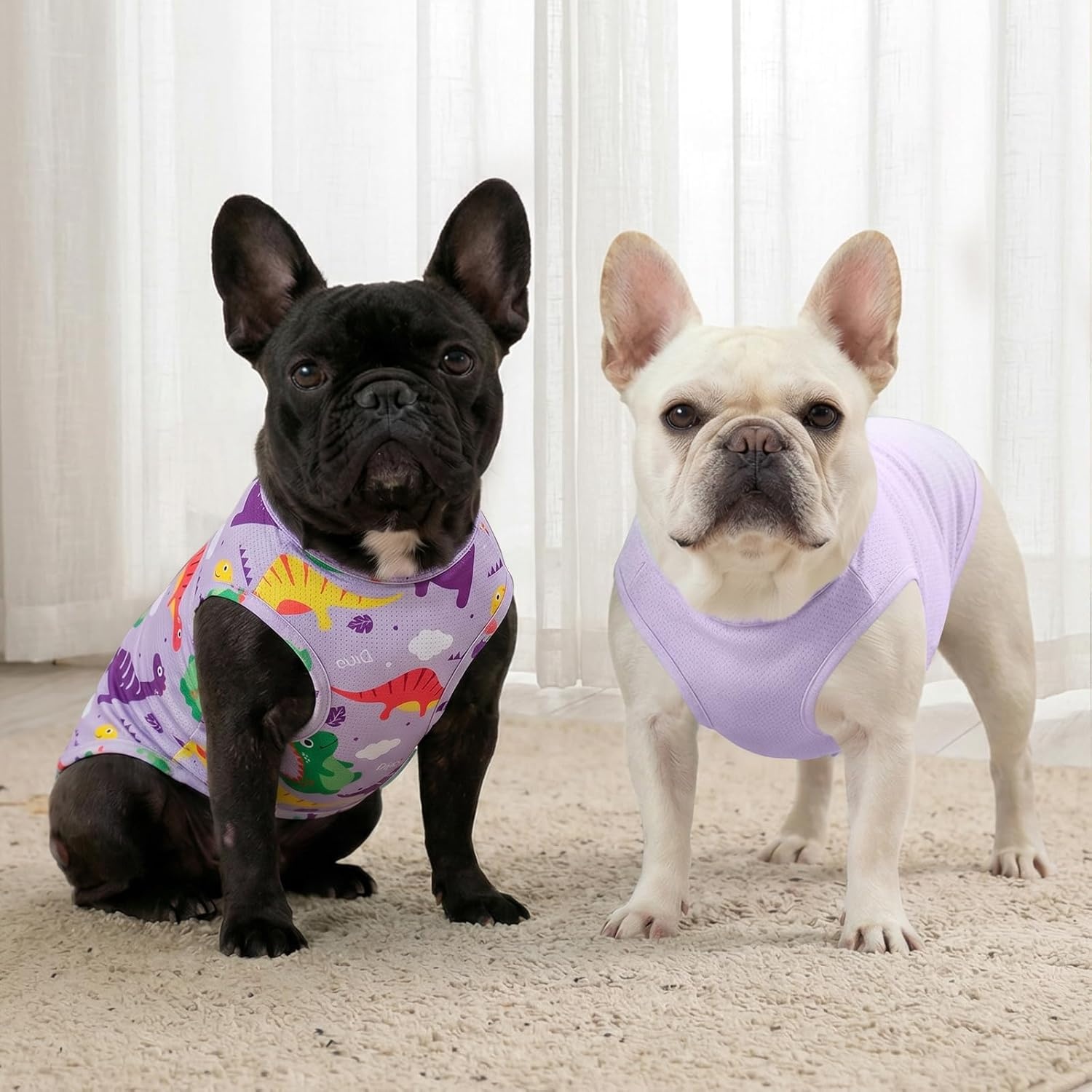 image:imageKYEESE 2Pack Dog Shirt Lightweight Sun Protection Dog T Shirts for Small Dogs Girl Breathable Mesh Tank Top Sleeveless Pet Reflective Vest Soft Summer Dogs Clothes LemonPink M3 2Pack DinosaurPurple
