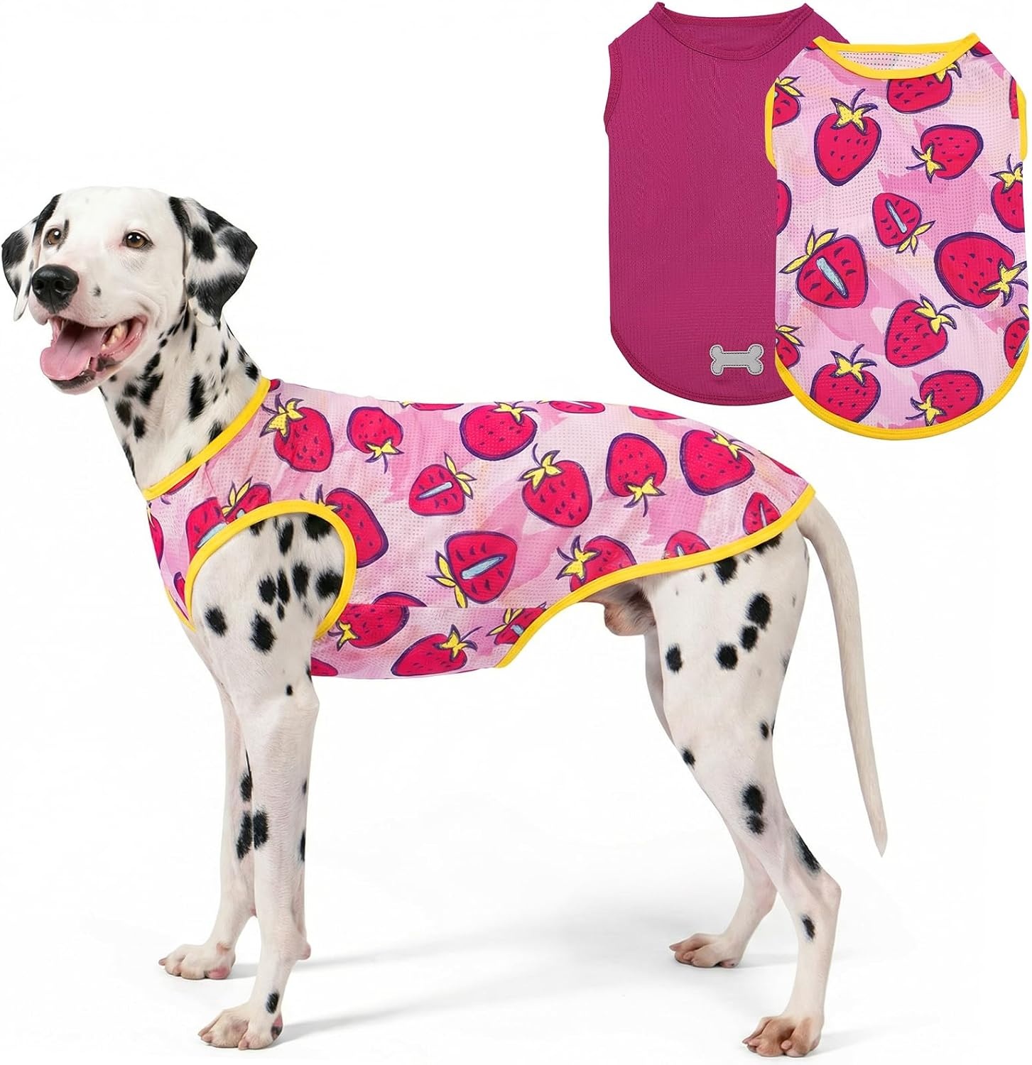 image:imageKYEESE 2Pack Dog Shirt Lightweight Sun Protection Dog T Shirts for Small Dogs Girl Breathable Mesh Tank Top Sleeveless Pet Reflective Vest Soft Summer Dogs Clothes LemonPink M5 2Pack Strawberryrose
