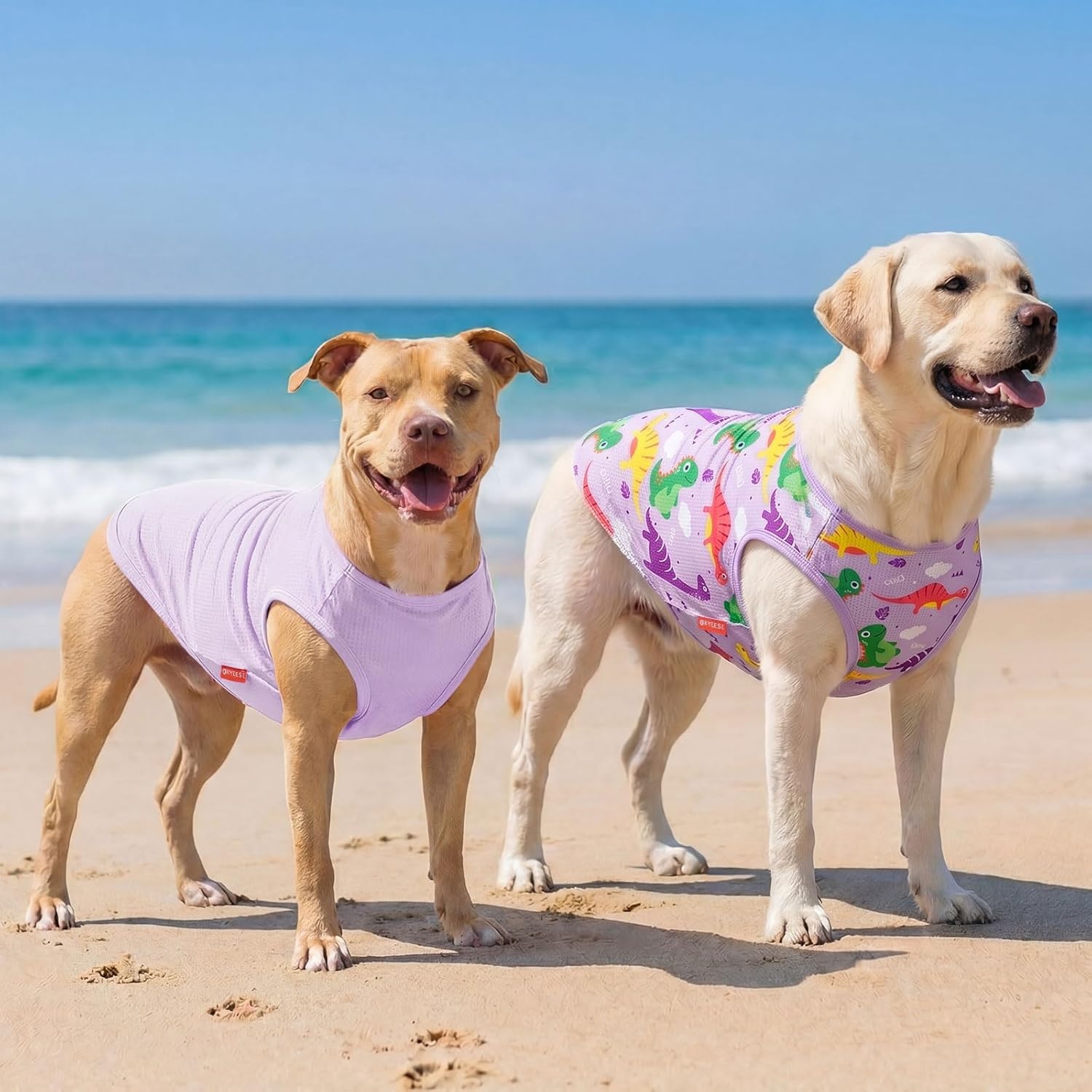 image:imageKYEESE 2Pack Dog Shirt Lightweight Sun Protection Dog T Shirts for Small Dogs Girl Breathable Mesh Tank Top Sleeveless Pet Reflective Vest Soft Summer Dogs Clothes LemonPink M3 2Pack DinosaurPurple