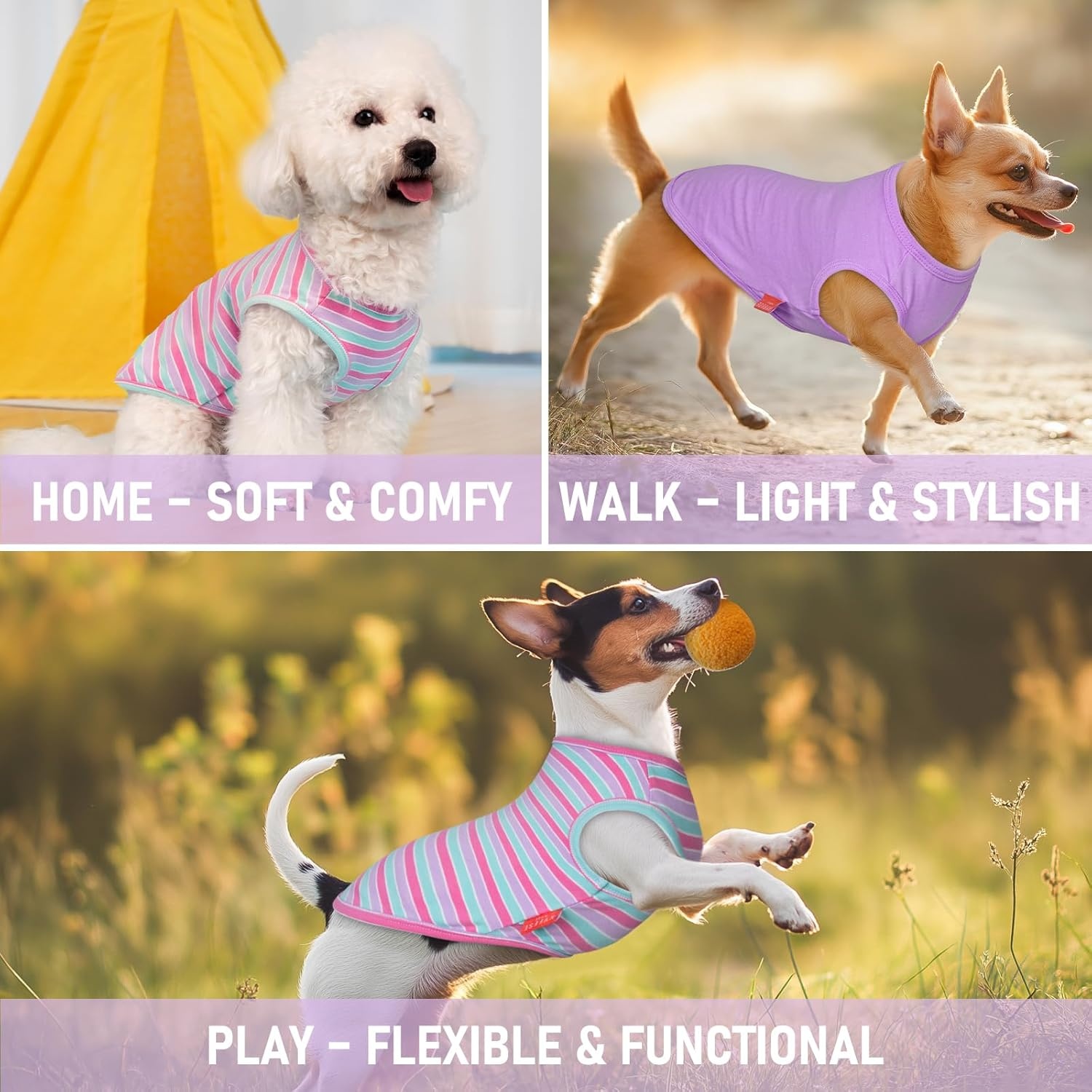image:imageKYEESE 2Pack Dog Shirt Soft Striped Dogs T Shirts Lightweight Doggie Tank Top Cat Clothes Sleeveless Dog Shirt for Small Dogs Stretchy Pet Vest Pink Medium04 2Pack PurplePurple Striped