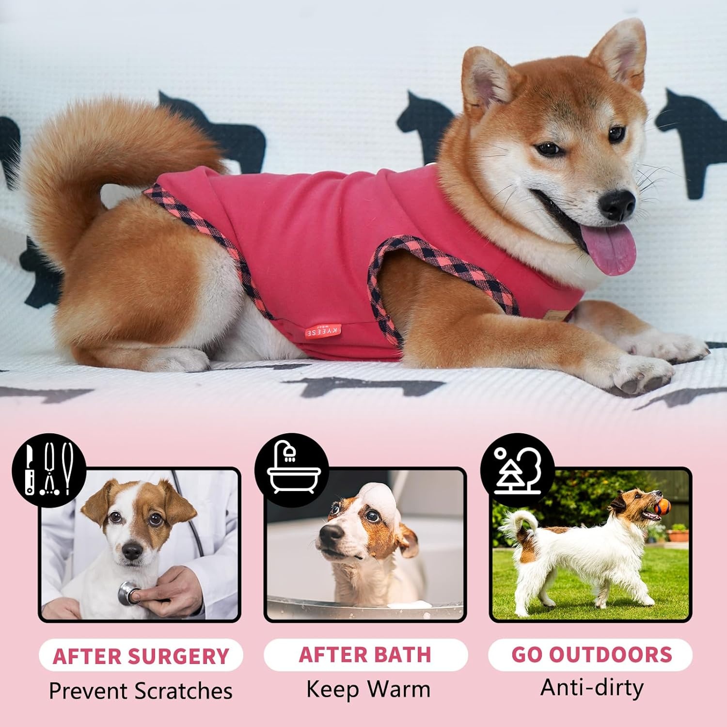 image:imageKYEESE 2Pack Dog Shirt Soft Striped Dogs T Shirts Lightweight Doggie Tank Top Cat Clothes Sleeveless Dog Shirt for Small Dogs Stretchy Pet Vest Pink Medium11 2Pack GreyPink