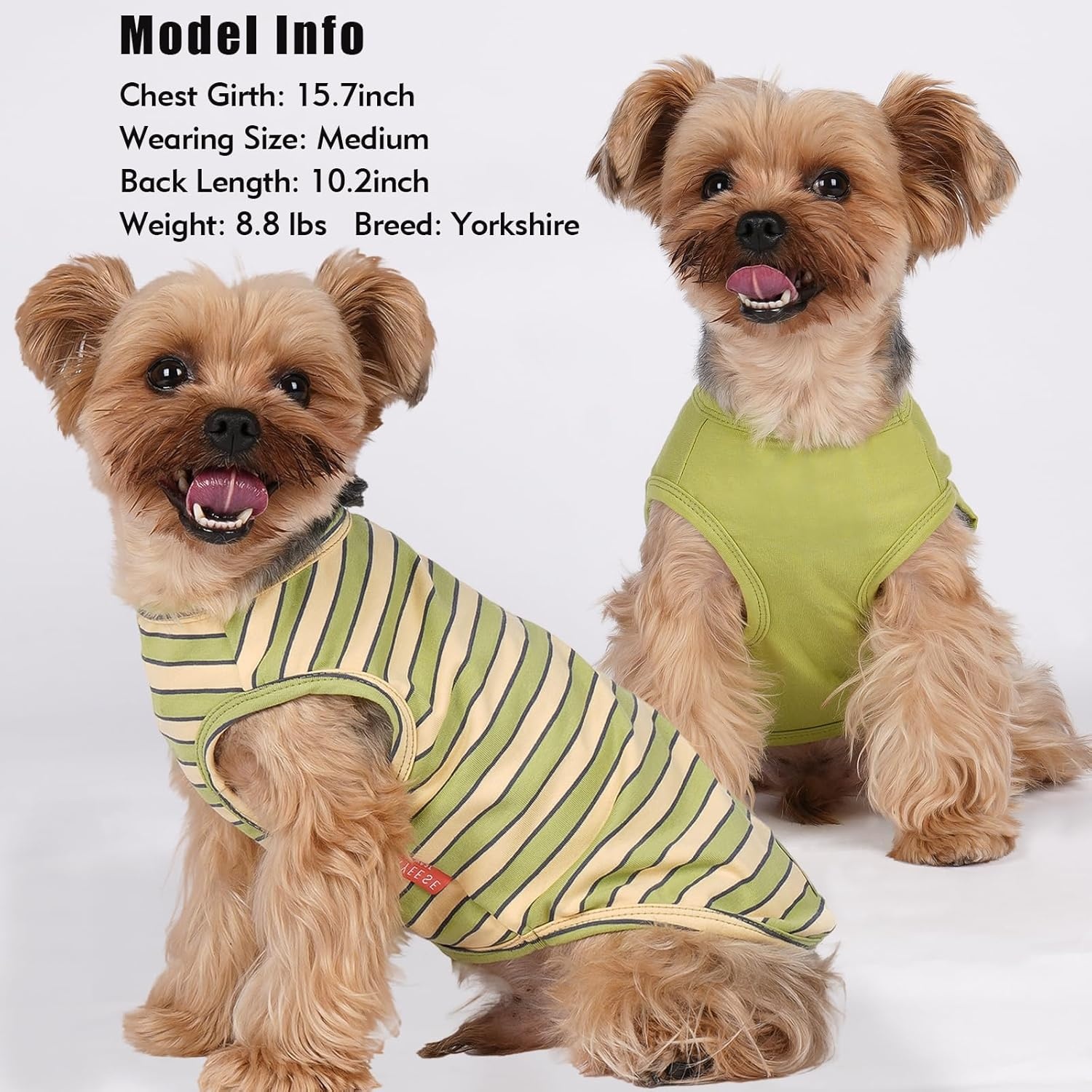 image:imageKYEESE 2Pack Dog Shirt Soft Striped Dogs T Shirts Lightweight Doggie Tank Top Cat Clothes Sleeveless Dog Shirt for Small Dogs Stretchy Pet Vest Pink Medium05 2Pack GreenStriped