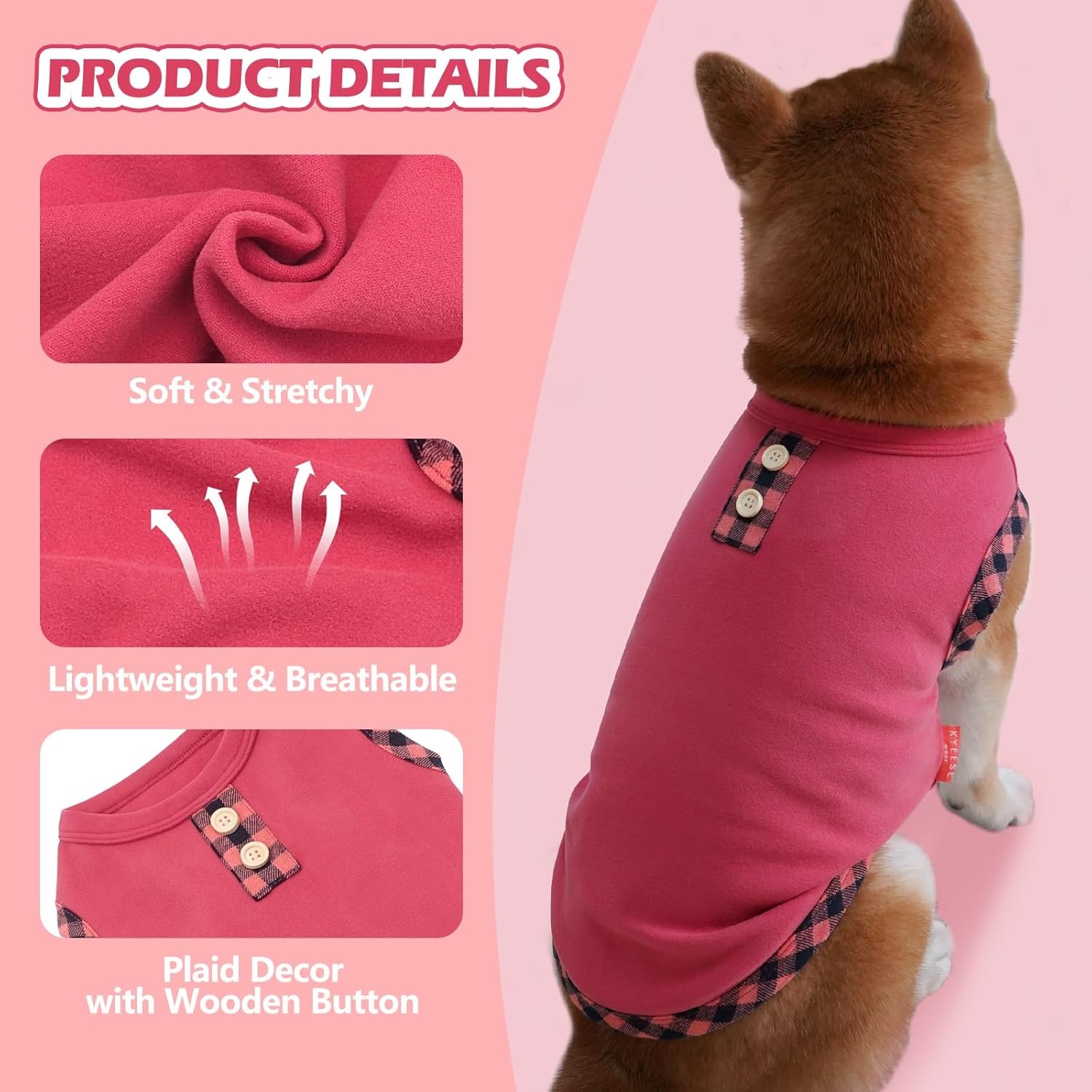 image:imageKYEESE 2Pack Dog Shirt Soft Striped Dogs T Shirts Lightweight Doggie Tank Top Cat Clothes Sleeveless Dog Shirt for Small Dogs Stretchy Pet Vest Pink Medium11 2Pack GreyPink