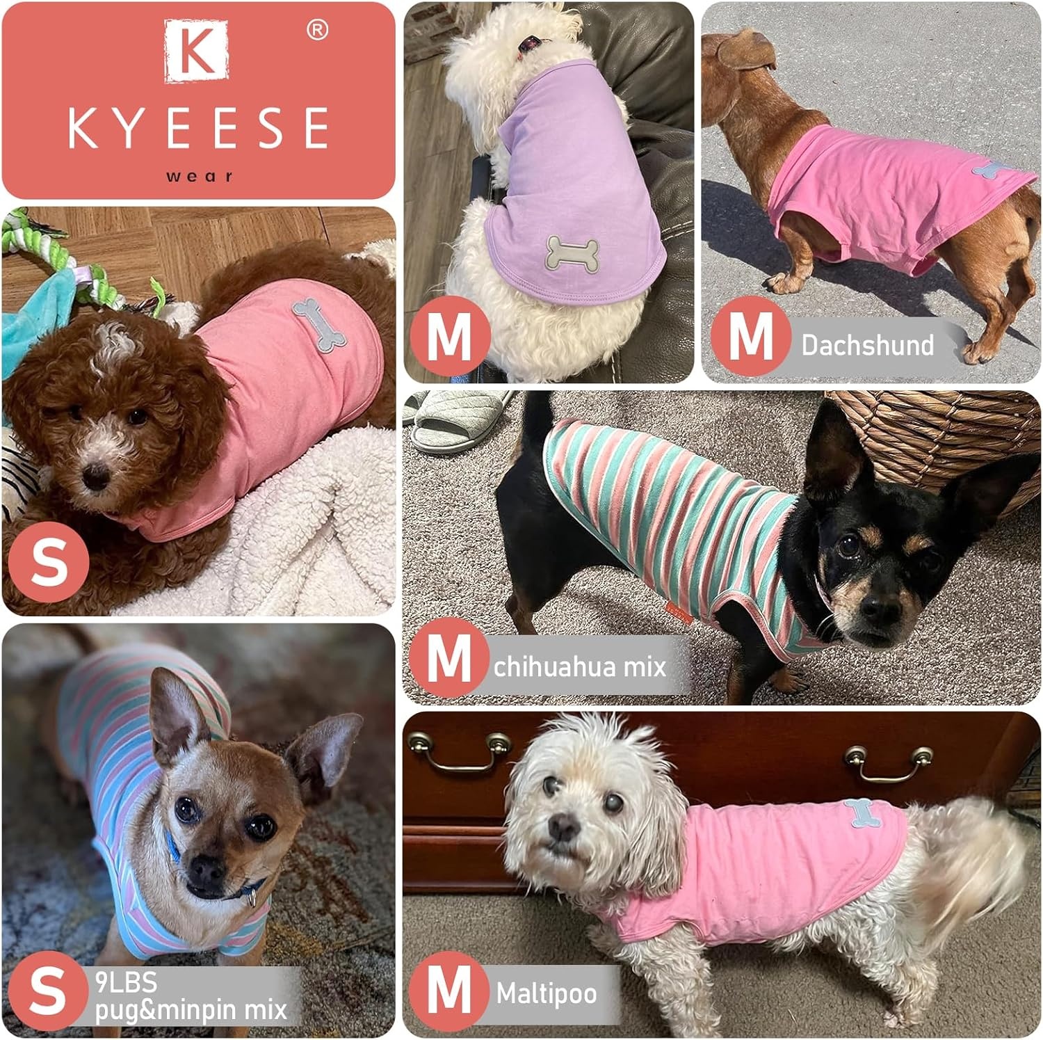 image:imageKYEESE 2Pack Dog Shirt Soft Striped Dogs T Shirts Lightweight Doggie Tank Top Cat Clothes Sleeveless Dog Shirt for Small Dogs Stretchy Pet Vest Pink Medium02 2Pack Dark BlueStriped