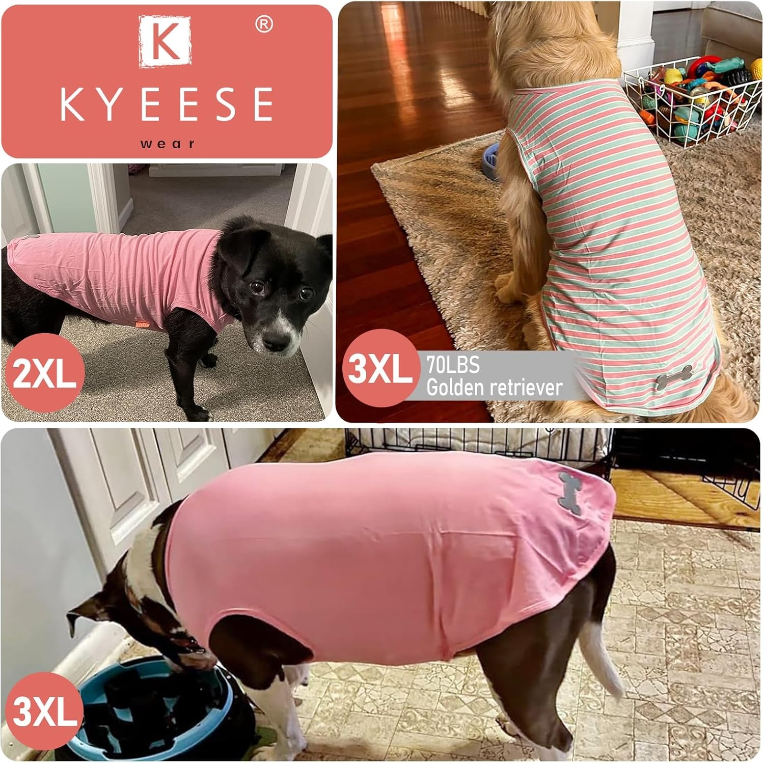image:imageKYEESE 2Pack Dog Shirt Soft Striped Dogs T Shirts Lightweight Doggie Tank Top Cat Clothes Sleeveless Dog Shirt for Small Dogs Stretchy Pet Vest Pink Medium06 2Pack BlueStriped