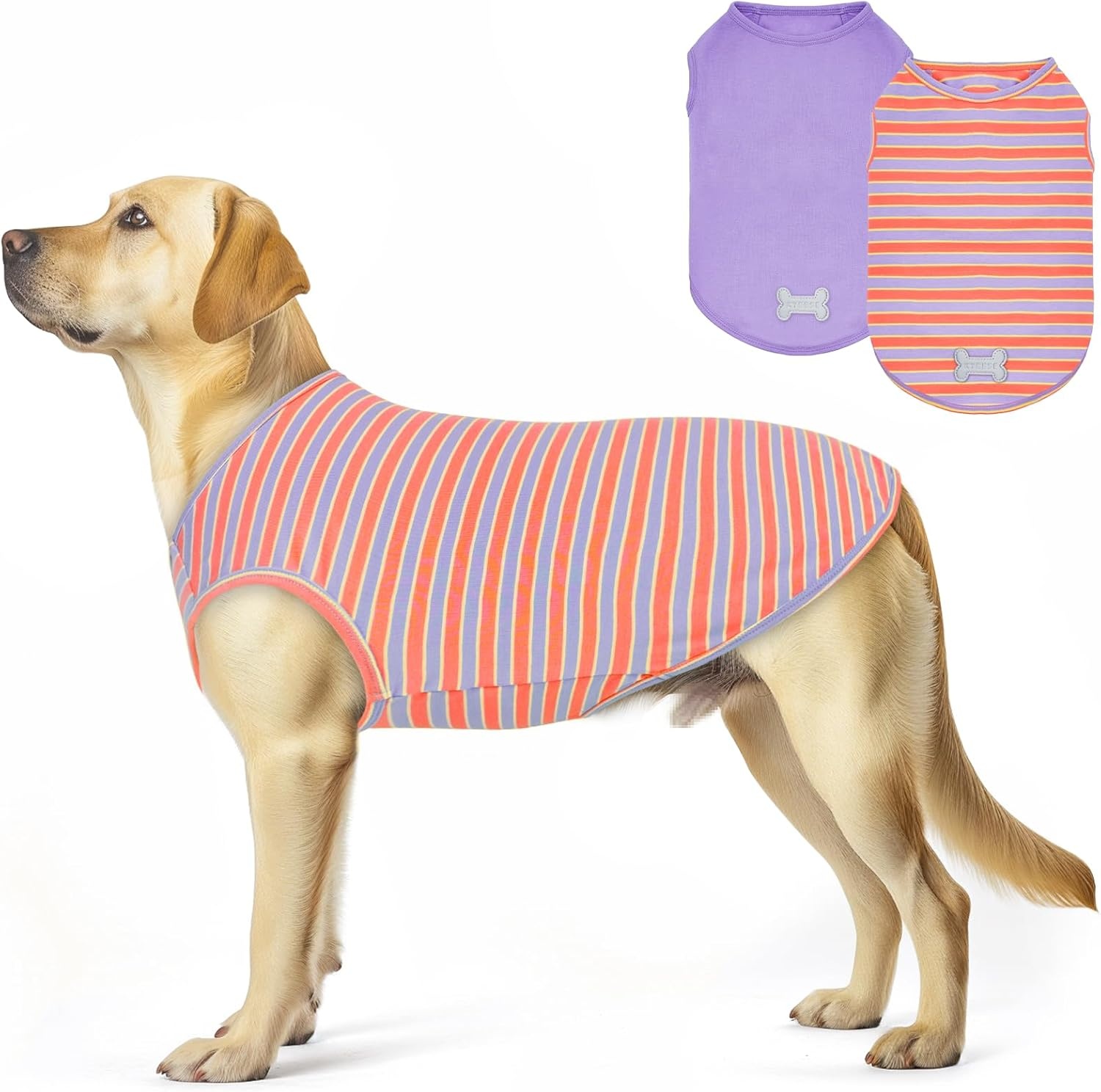 image:imageKYEESE 2Pack Dog Shirt Soft Striped Dogs T Shirts Lightweight Doggie Tank Top Cat Clothes Sleeveless Dog Shirt for Small Dogs Stretchy Pet Vest Pink Medium07 2Pack Orange StripedPurple