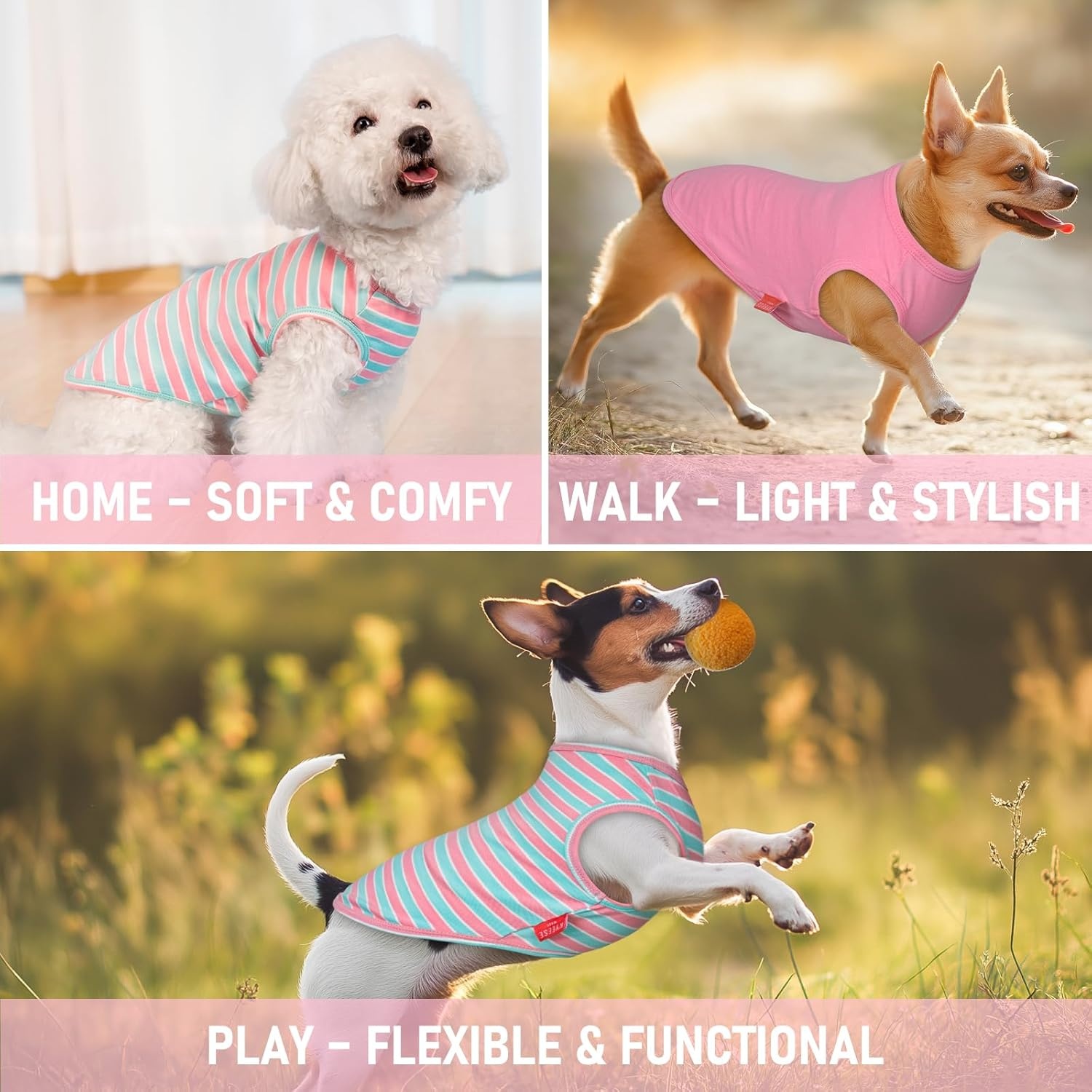 image:imageKYEESE 2Pack Dog Shirt Soft Striped Dogs T Shirts Lightweight Doggie Tank Top Cat Clothes Sleeveless Dog Shirt for Small Dogs Stretchy Pet Vest Pink Medium01 2Pack PinkStriped