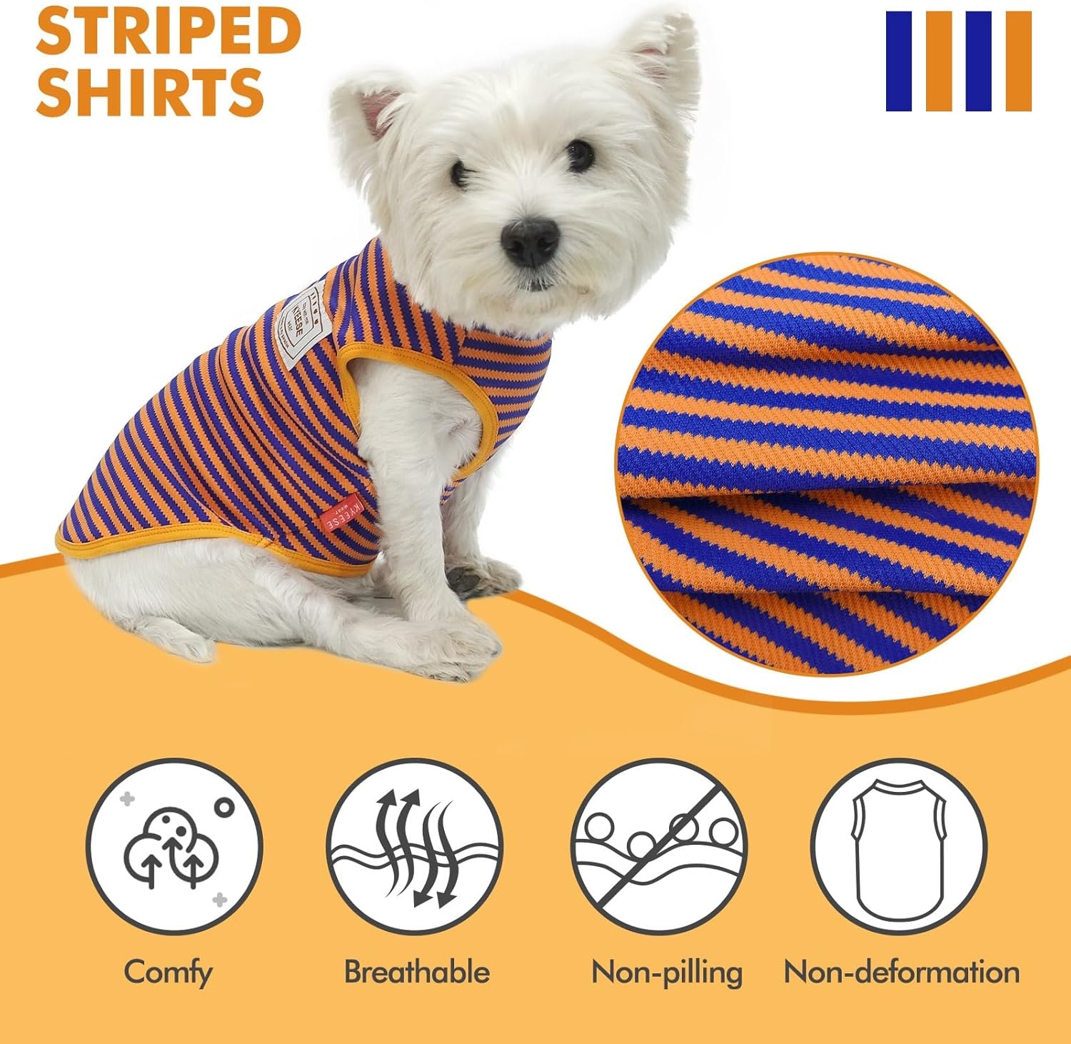 image:imageKYEESE 2Pack Dog Shirt Soft Striped Dogs T Shirts Lightweight Doggie Tank Top Cat Clothes Sleeveless Dog Shirt for Small Dogs Stretchy Pet Vest Pink Medium10 OrangeGreen