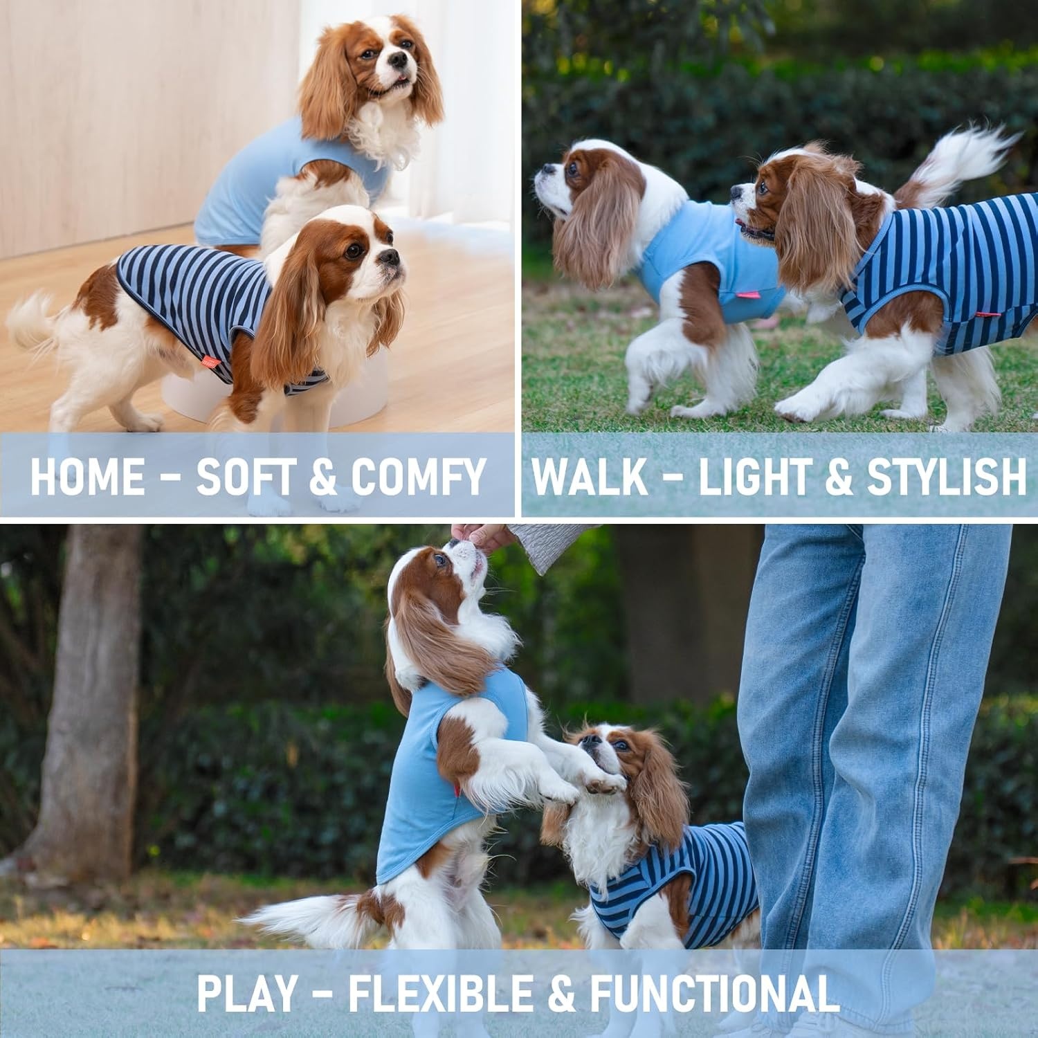 image:imageKYEESE 2Pack Dog Shirt Soft Striped Dogs T Shirts Lightweight Doggie Tank Top Cat Clothes Sleeveless Dog Shirt for Small Dogs Stretchy Pet Vest Pink Medium02 2Pack Dark BlueStriped