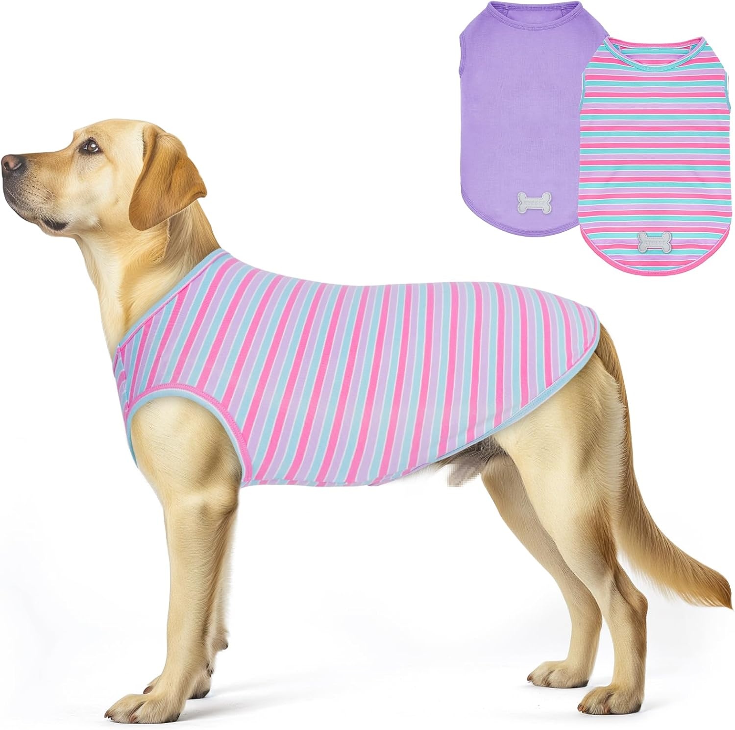 image:imageKYEESE 2Pack Dog Shirt Soft Striped Dogs T Shirts Lightweight Doggie Tank Top Cat Clothes Sleeveless Dog Shirt for Small Dogs Stretchy Pet Vest Pink Medium04 2Pack PurplePurple Striped