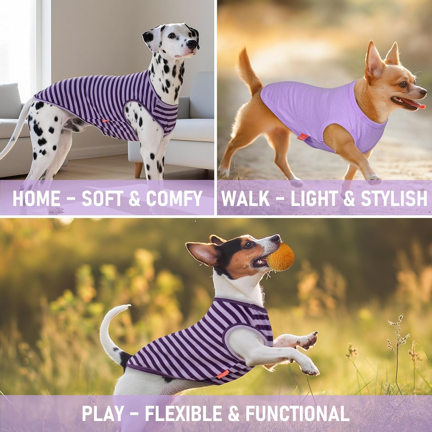 image:imageKYEESE 2Pack Dog Shirt Soft Striped Dogs T Shirts Lightweight Doggie Tank Top Cat Clothes Sleeveless Dog Shirt for Small Dogs Stretchy Pet Vest Pink Medium03 2Pack PurplePurple Striped