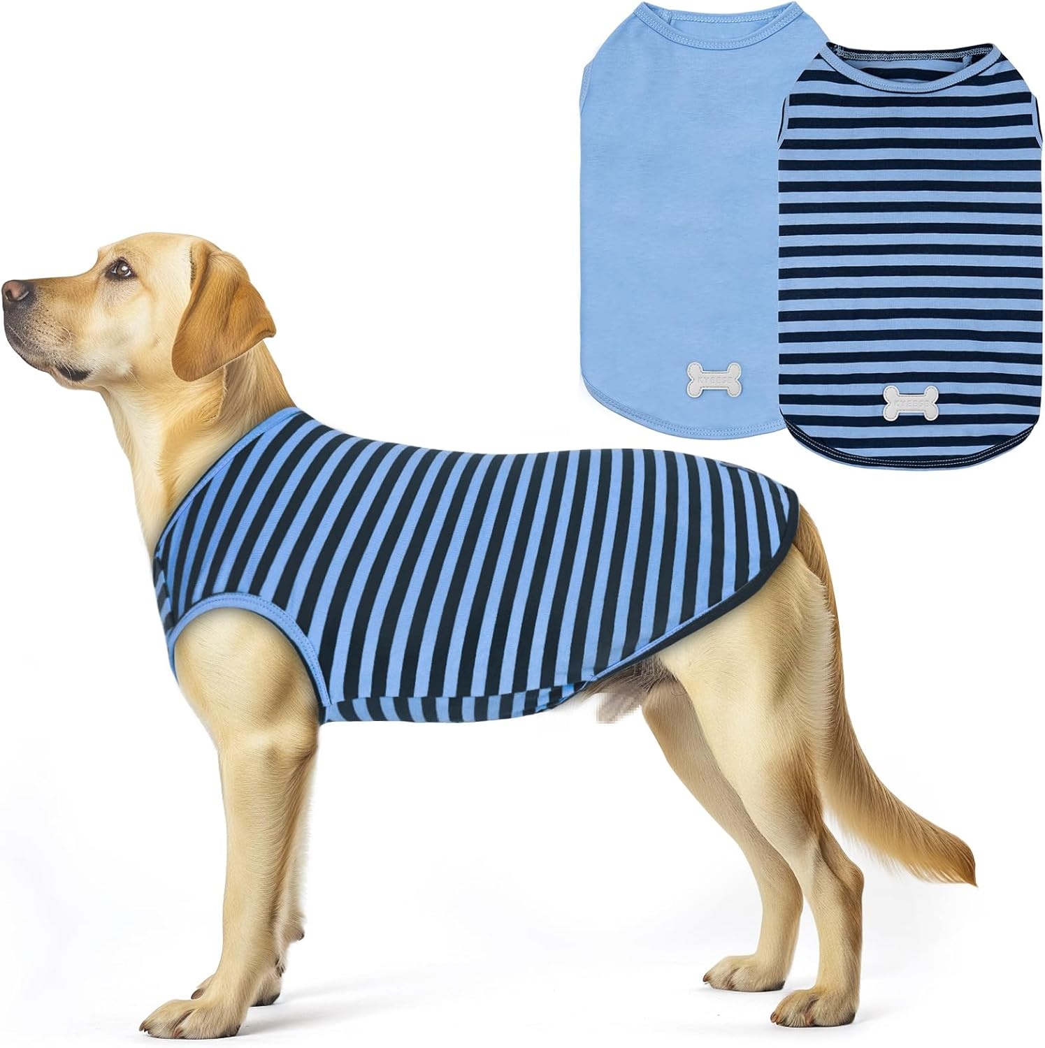 image:imageKYEESE 2Pack Dog Shirt Soft Striped Dogs T Shirts Lightweight Doggie Tank Top Cat Clothes Sleeveless Dog Shirt for Small Dogs Stretchy Pet Vest Pink Medium02 2Pack Dark BlueStriped