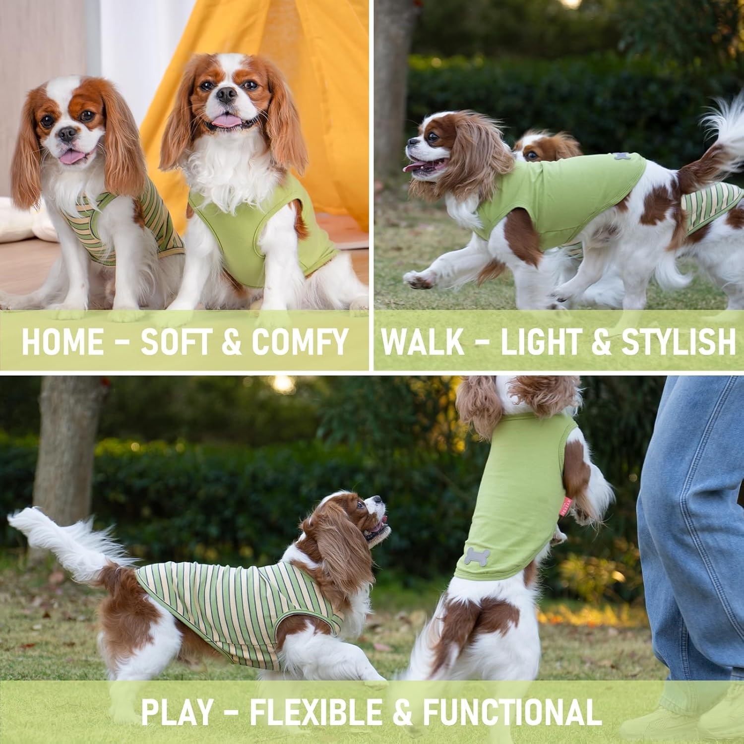 image:imageKYEESE 2Pack Dog Shirt Soft Striped Dogs T Shirts Lightweight Doggie Tank Top Cat Clothes Sleeveless Dog Shirt for Small Dogs Stretchy Pet Vest Pink Medium05 2Pack GreenStriped