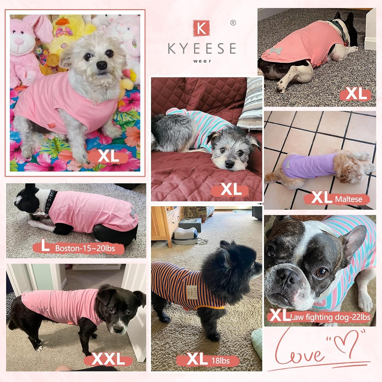 image:imageKYEESE 2Pack Dog Shirt Soft Striped Dogs T Shirts Lightweight Doggie Tank Top Cat Clothes Sleeveless Dog Shirt for Small Dogs Stretchy Pet Vest Pink Medium10 OrangeGreen