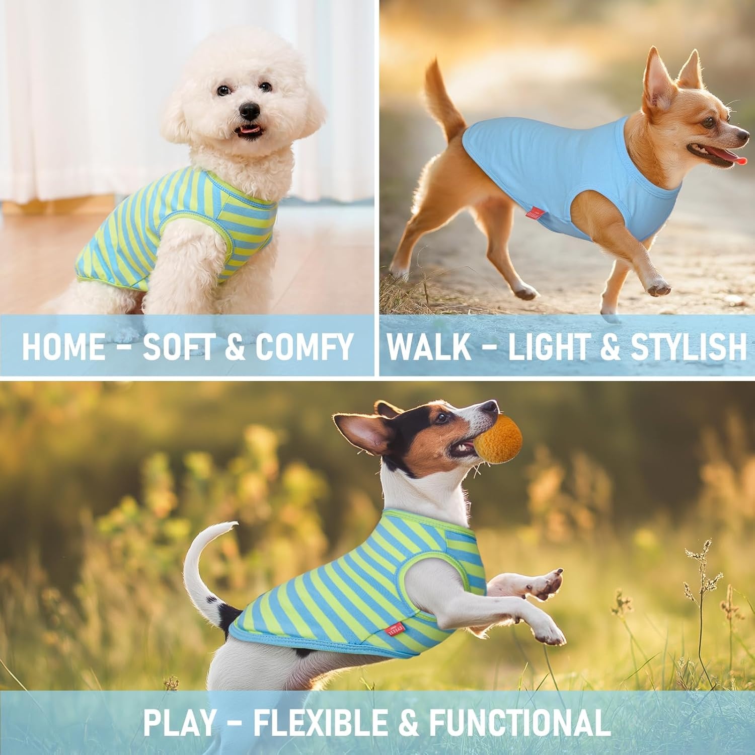 image:imageKYEESE 2Pack Dog Shirt Soft Striped Dogs T Shirts Lightweight Doggie Tank Top Cat Clothes Sleeveless Dog Shirt for Small Dogs Stretchy Pet Vest Pink Medium06 2Pack BlueStriped