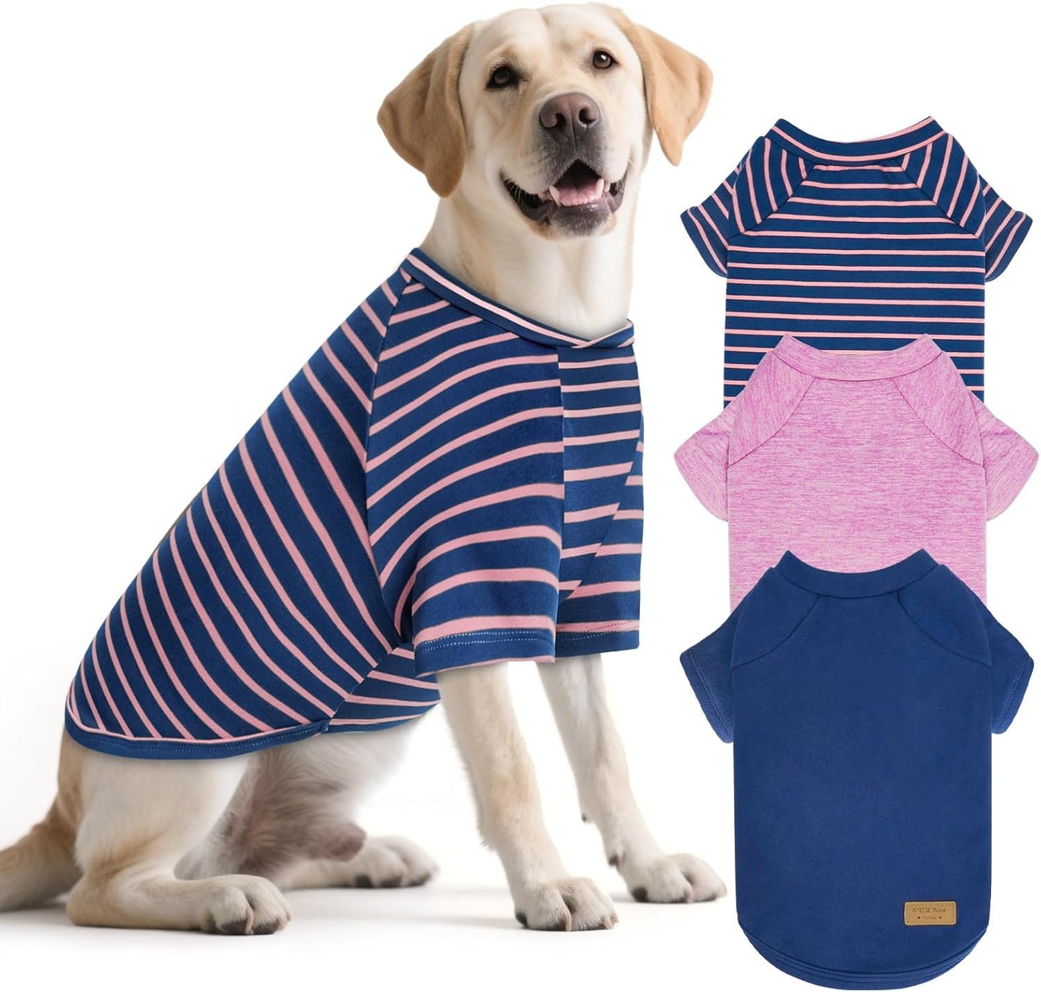 image:imageKYEESE 2Pack Dog Sweater Soft Puppy Sweatshirt Stretchy Pullover Dog Sweater for Small Dogs Girl Boy Lightweight Fleece Cat Shirt Pet Clothes with Sleeves M06 3PackPinkBlueStripe