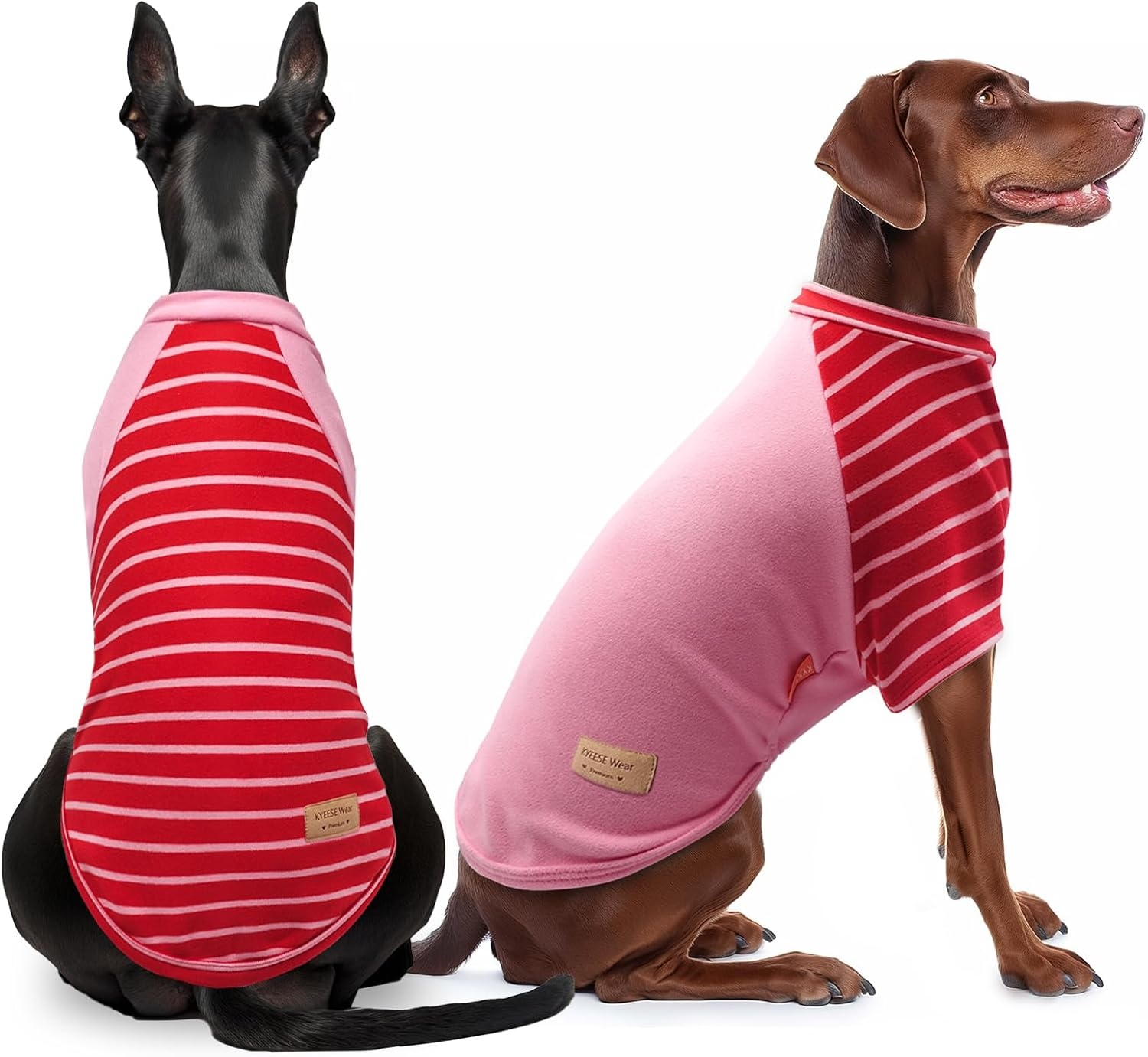 image:imageKYEESE 2Pack Dog Sweater Soft Puppy Sweatshirt Stretchy Pullover Dog Sweater for Small Dogs Girl Boy Lightweight Fleece Cat Shirt Pet Clothes with Sleeves M10 Pink