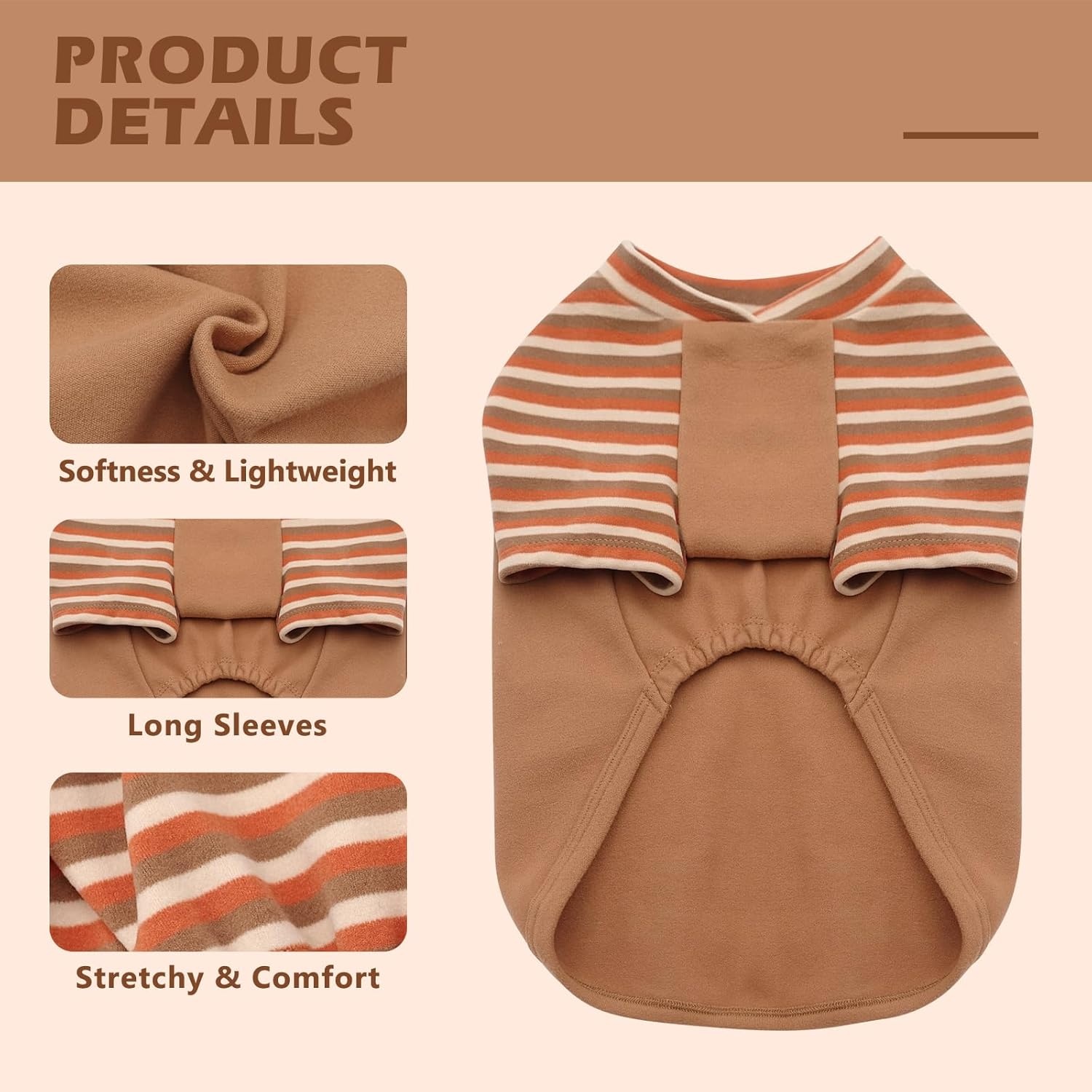 image:imageKYEESE 2Pack Dog Sweater Soft Puppy Sweatshirt Stretchy Pullover Dog Sweater for Small Dogs Girl Boy Lightweight Fleece Cat Shirt Pet Clothes with Sleeves M11 Khaki