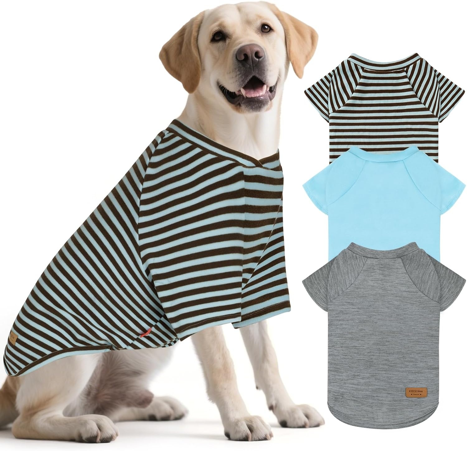 image:imageKYEESE 2Pack Dog Sweater Soft Puppy Sweatshirt Stretchy Pullover Dog Sweater for Small Dogs Girl Boy Lightweight Fleece Cat Shirt Pet Clothes with Sleeves M08 3PackBlueGreyBlue Stripe