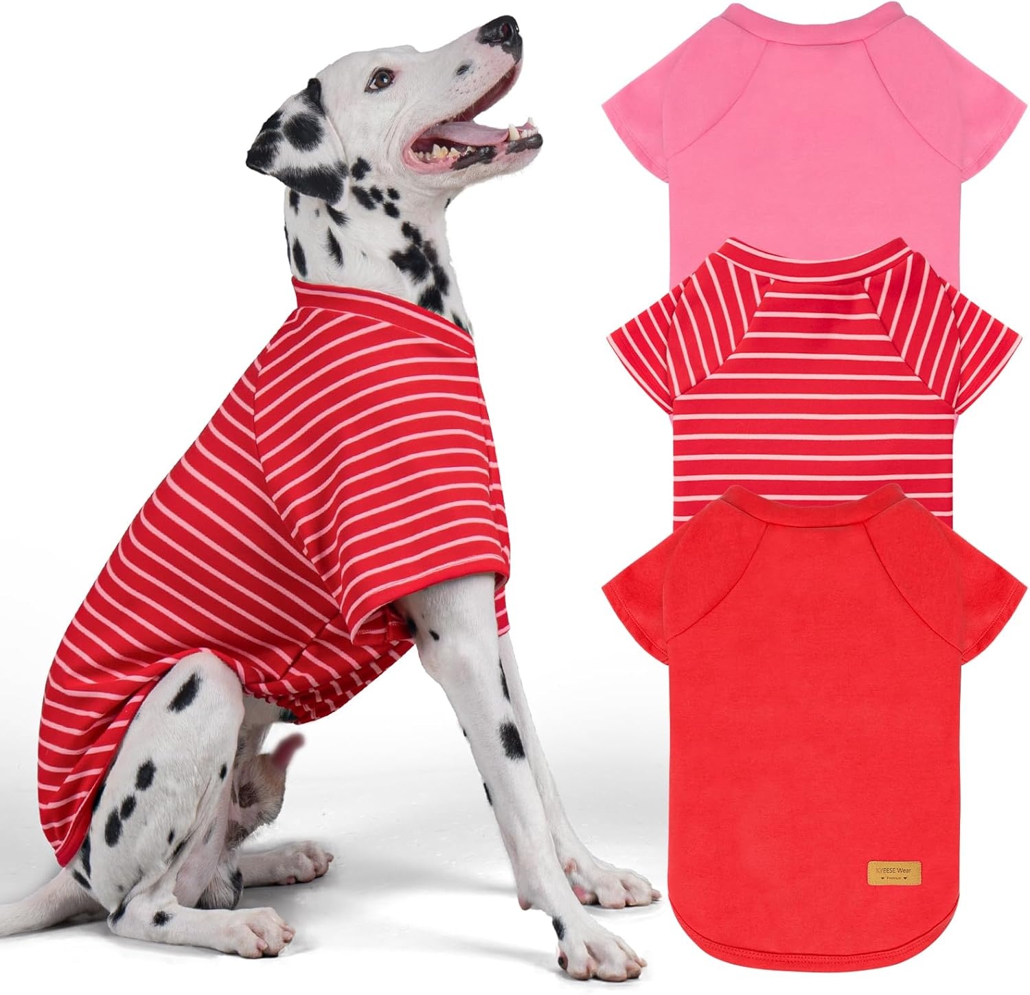 image:imageKYEESE 2Pack Dog Sweater Soft Puppy Sweatshirt Stretchy Pullover Dog Sweater for Small Dogs Girl Boy Lightweight Fleece Cat Shirt Pet Clothes with Sleeves M07 3PackRedPinkRed Stripe