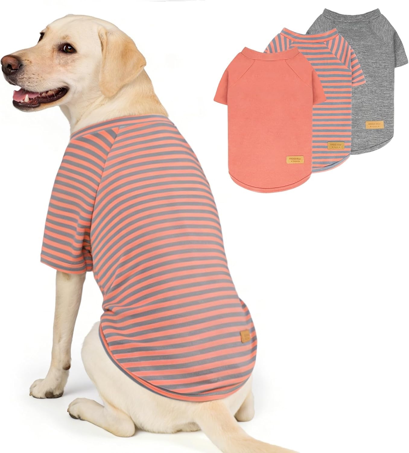image:imageKYEESE 2Pack Dog Sweater Soft Puppy Sweatshirt Stretchy Pullover Dog Sweater for Small Dogs Girl Boy Lightweight Fleece Cat Shirt Pet Clothes with Sleeves M01 3PackOrangeGreyStripe