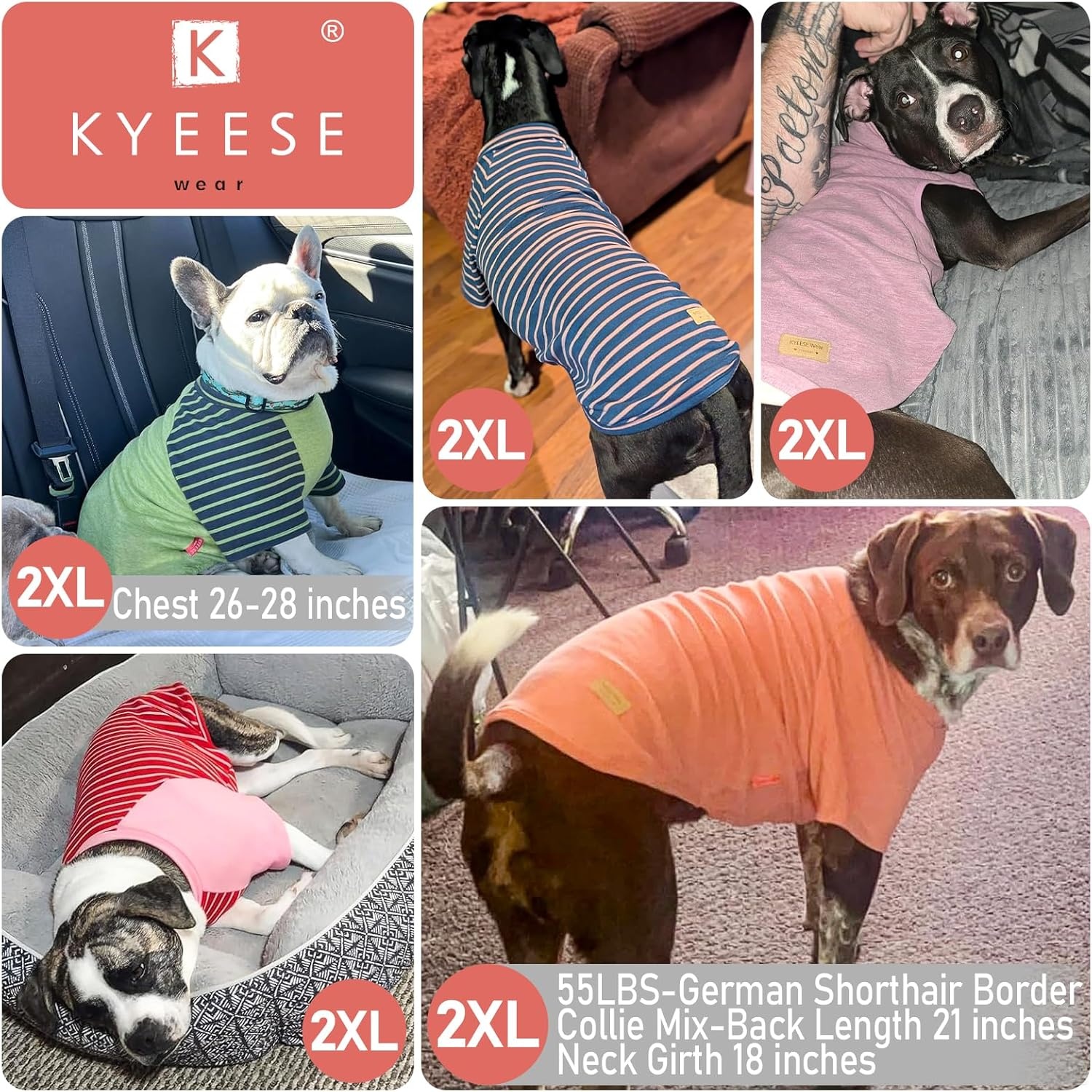 image:imageKYEESE 2Pack Dog Sweater Soft Puppy Sweatshirt Stretchy Pullover Dog Sweater for Small Dogs Girl Boy Lightweight Fleece Cat Shirt Pet Clothes with Sleeves M10 Pink