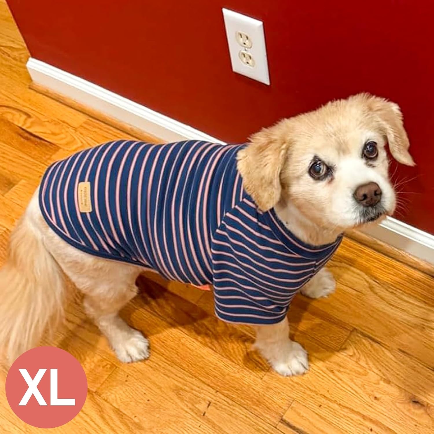 image:imageKYEESE 2Pack Dog Sweater Soft Puppy Sweatshirt Stretchy Pullover Dog Sweater for Small Dogs Girl Boy Lightweight Fleece Cat Shirt Pet Clothes with Sleeves M06 3PackPinkBlueStripe