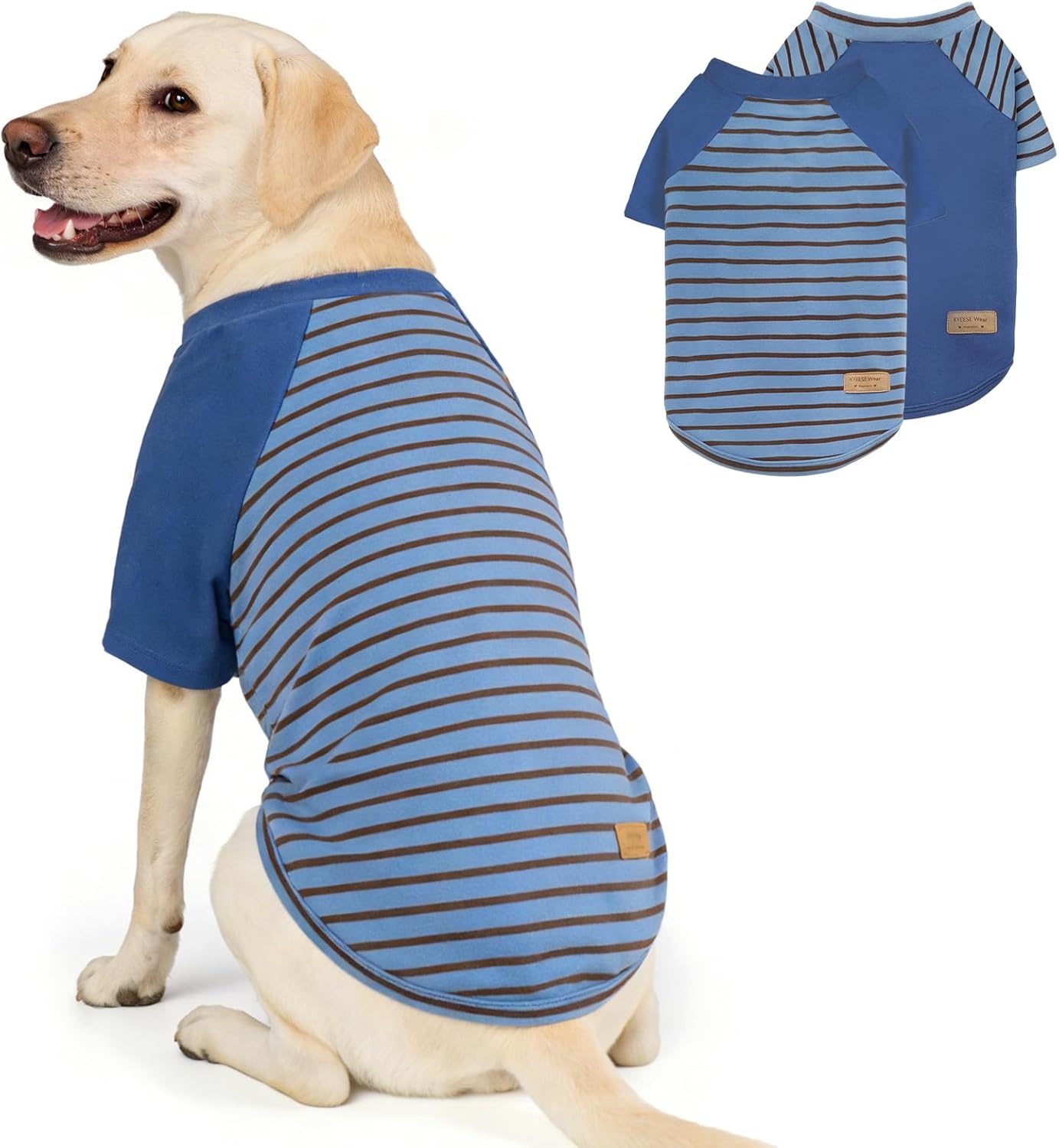 image:imageKYEESE 2Pack Dog Sweater Soft Puppy Sweatshirt Stretchy Pullover Dog Sweater for Small Dogs Girl Boy Lightweight Fleece Cat Shirt Pet Clothes with Sleeves M02 BlueStripe