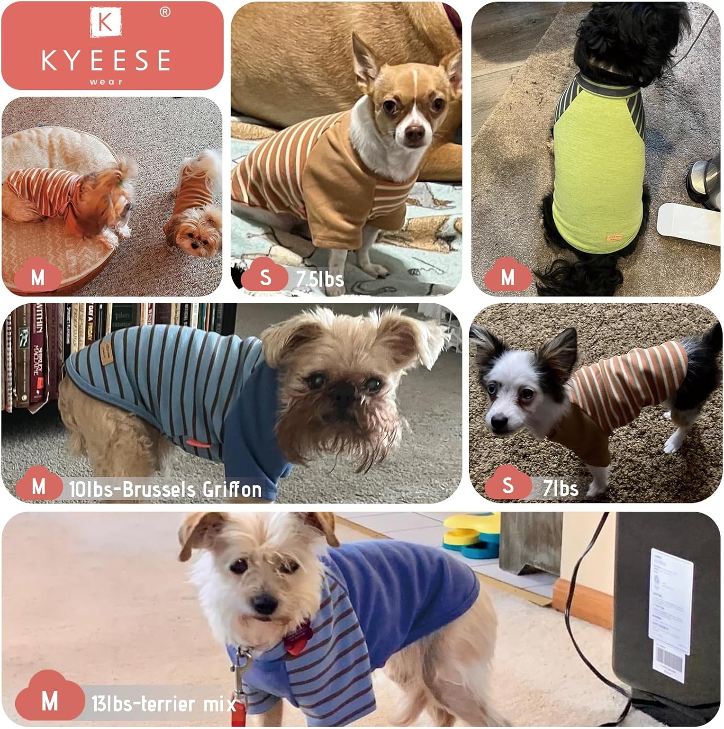 image:imageKYEESE 2Pack Dog Sweater Soft Puppy Sweatshirt Stretchy Pullover Dog Sweater for Small Dogs Girl Boy Lightweight Fleece Cat Shirt Pet Clothes with Sleeves M08 3PackBlueGreyBlue Stripe