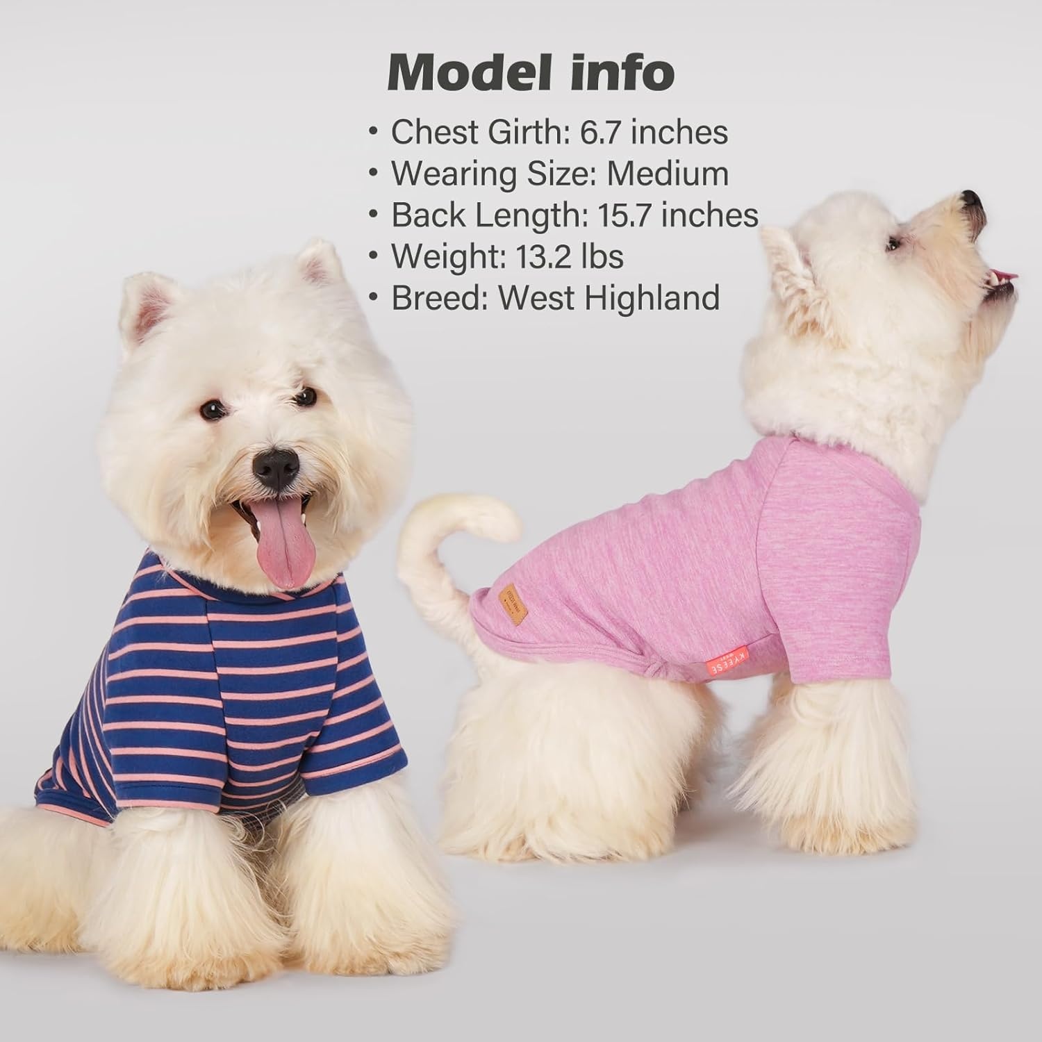 image:imageKYEESE 2Pack Dog Sweater Soft Puppy Sweatshirt Stretchy Pullover Dog Sweater for Small Dogs Girl Boy Lightweight Fleece Cat Shirt Pet Clothes with Sleeves M06 3PackPinkBlueStripe