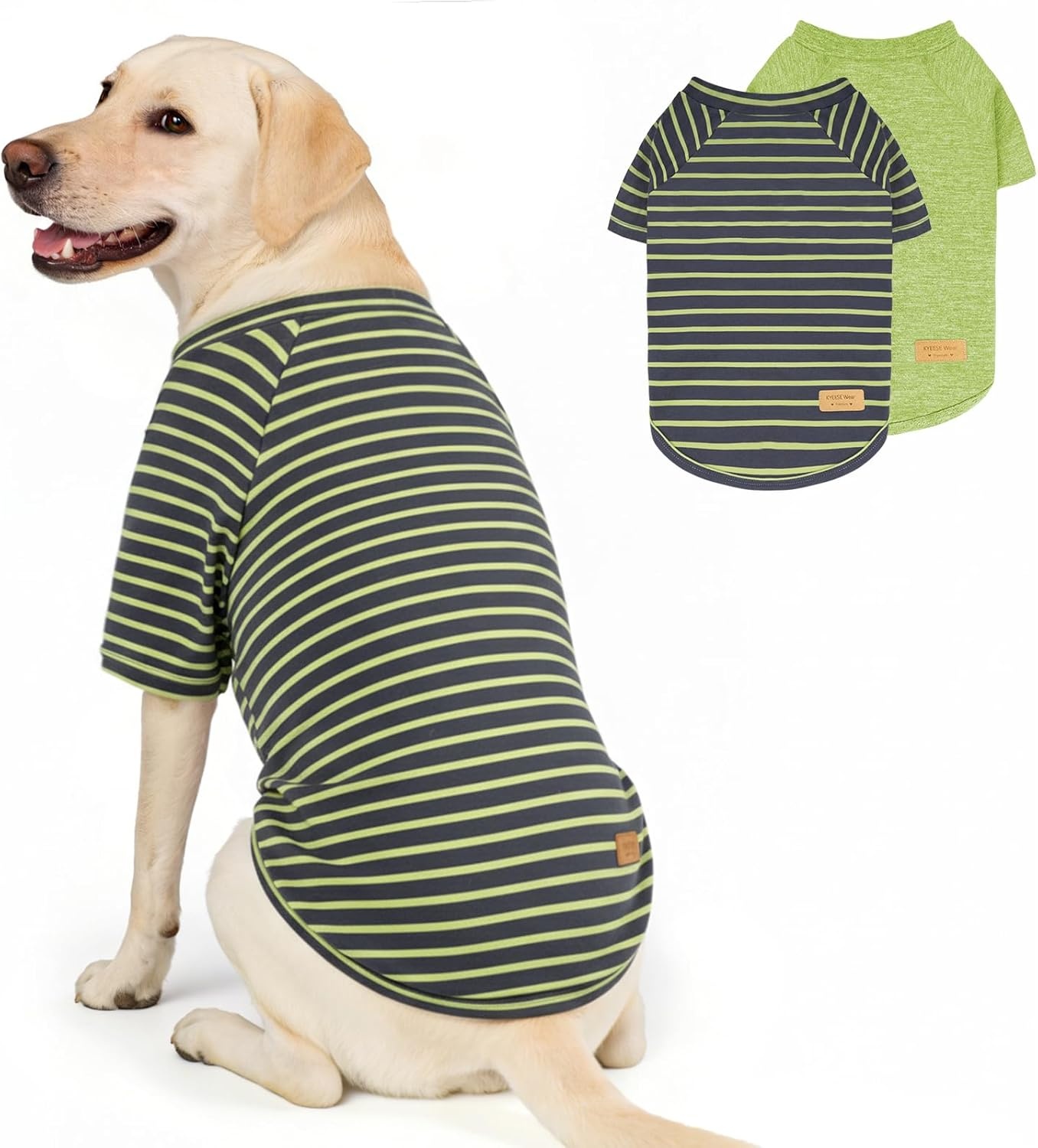 image:imageKYEESE 2Pack Dog Sweater Soft Puppy Sweatshirt Stretchy Pullover Dog Sweater for Small Dogs Girl Boy Lightweight Fleece Cat Shirt Pet Clothes with Sleeves M04 2PackGreenStripe