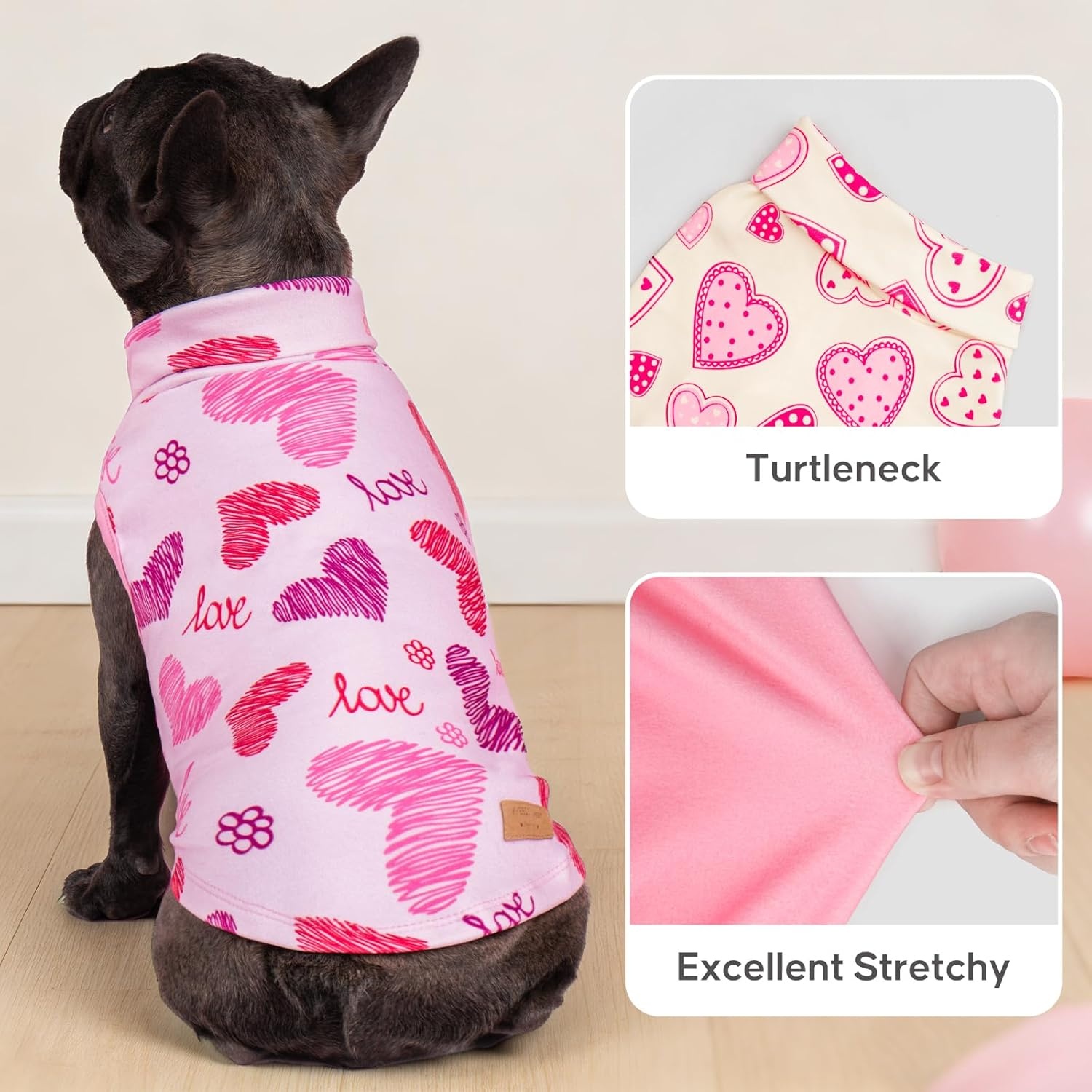 image:imageKYEESE 3Pack Valentines Dog Sweater Warm Turtleneck Small Dog Sweater Soft Dogs Sweaters for Small Dogs Fleece Pet Clothes Stretchy Pet Sweatshirt Comfy Pets Shirt Vest MXXLarge
