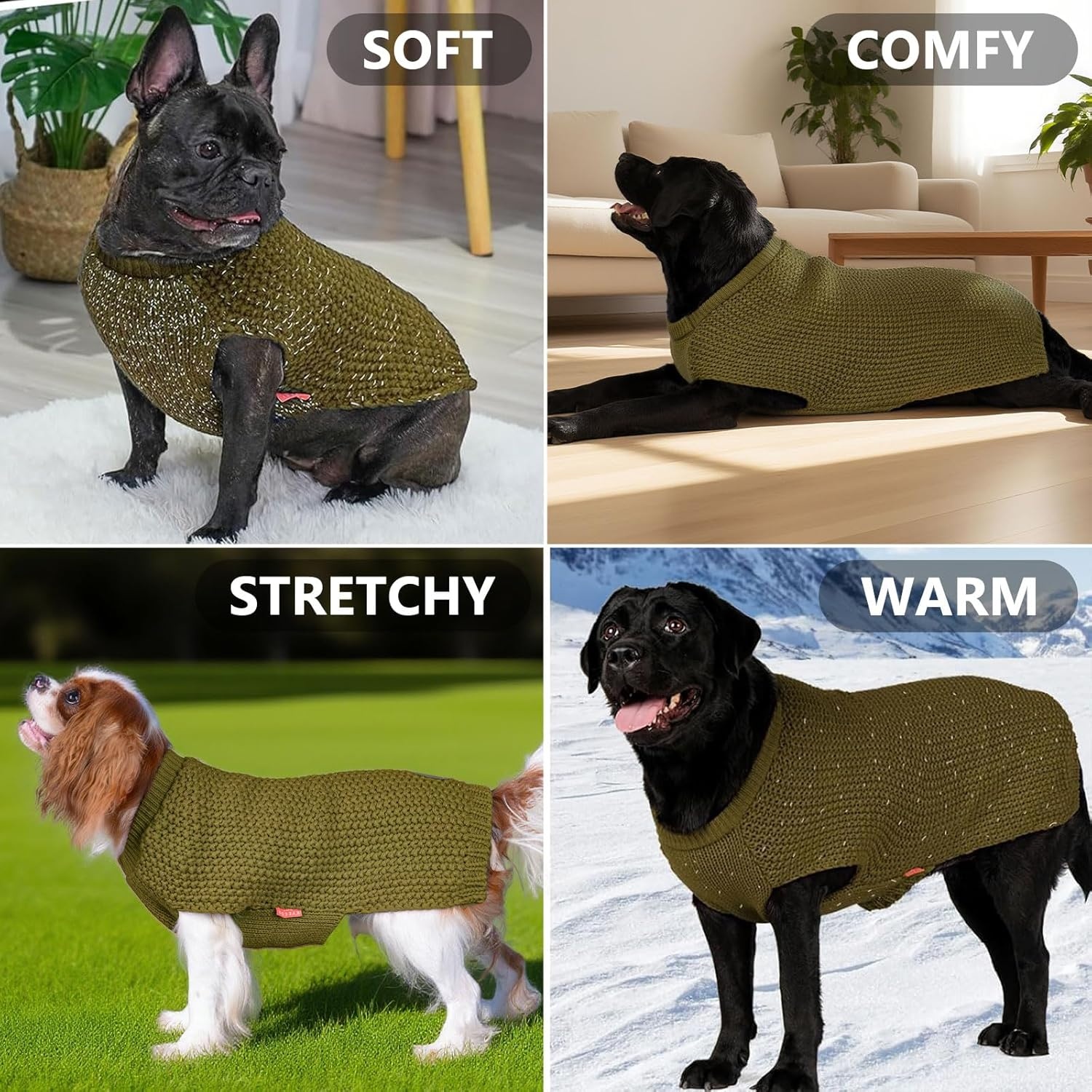 image:imageKYEESE Dog Sweater for Large Dogs with Leash Hole Warm Pullover with Reflective Yarn Male Thick Stretchy Knitwear Winter Soft Pet Coat boy for Cold Weather Comfy Dog SweatersOrange XXLarge8 Brown