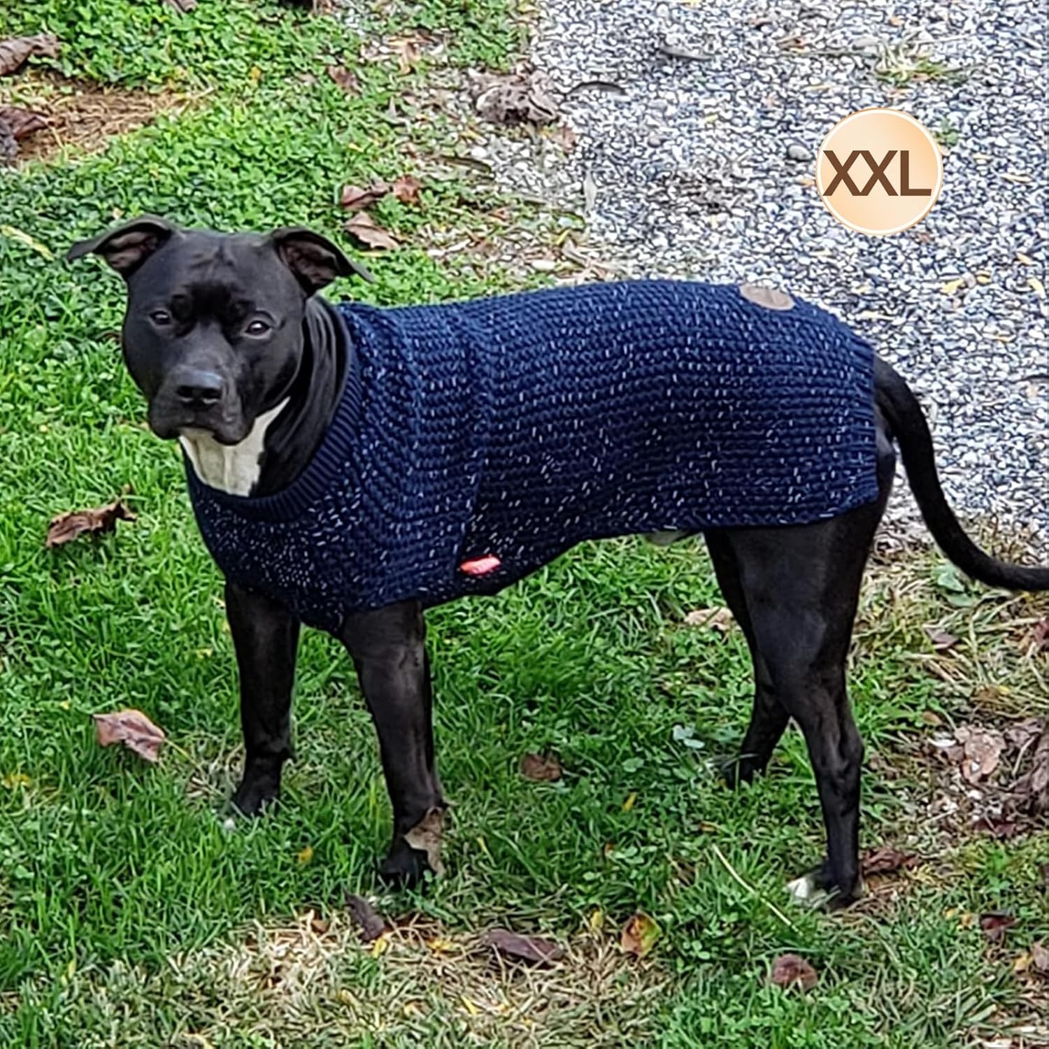 image:imageKYEESE Dog Sweater for Large Dogs with Leash Hole Warm Pullover with Reflective Yarn Male Thick Stretchy Knitwear Winter Soft Pet Coat boy for Cold Weather Comfy Dog SweatersOrange XXLarge1 Navyblue