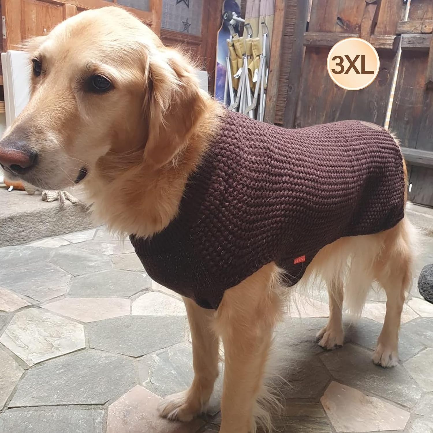 image:imageKYEESE Dog Sweater for Large Dogs with Leash Hole Warm Pullover with Reflective Yarn Male Thick Stretchy Knitwear Winter Soft Pet Coat boy for Cold Weather Comfy Dog SweatersOrange XXLarge2 Khaki