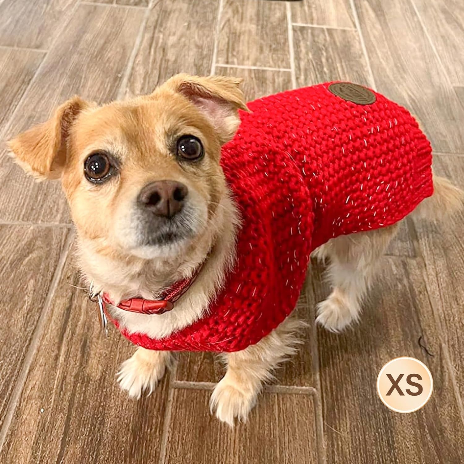 image:imageKYEESE Dog Sweater for Large Dogs with Leash Hole Warm Pullover with Reflective Yarn Male Thick Stretchy Knitwear Winter Soft Pet Coat boy for Cold Weather Comfy Dog SweatersOrange XXLarge4 Red