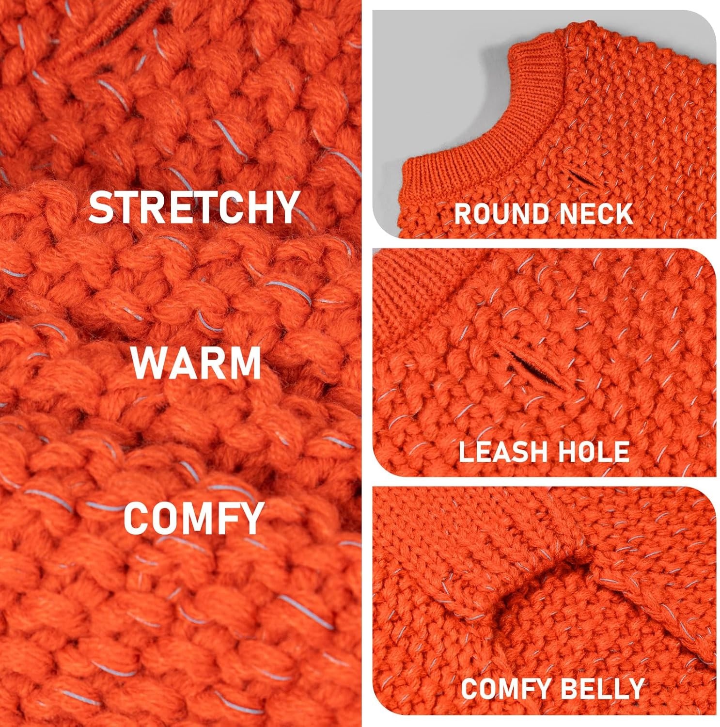 image:imageKYEESE Dog Sweater for Large Dogs with Leash Hole Warm Pullover with Reflective Yarn Male Thick Stretchy Knitwear Winter Soft Pet Coat boy for Cold Weather Comfy Dog SweatersOrange XXLarge6 Orange