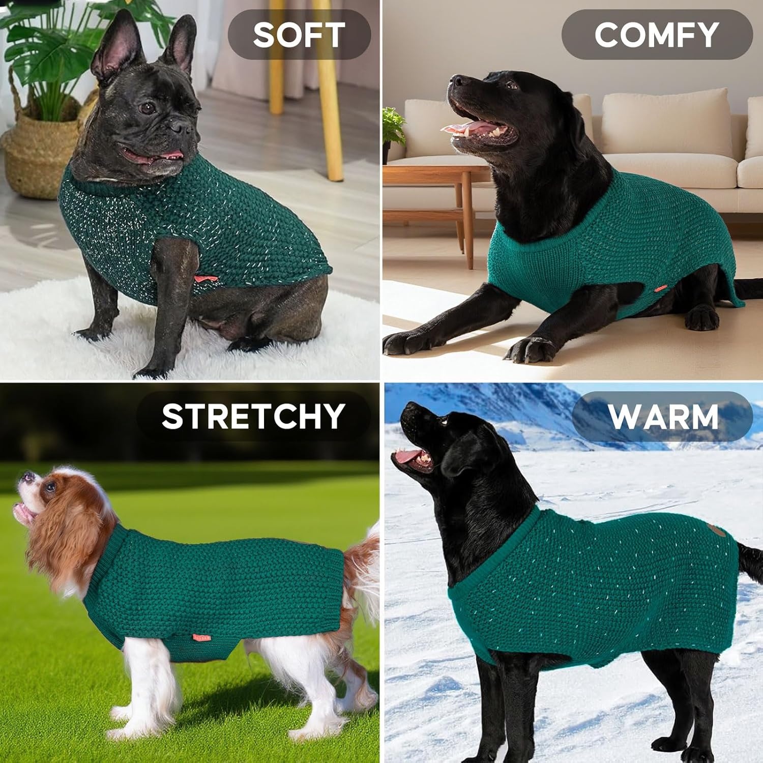 image:imageKYEESE Dog Sweater for Large Dogs with Leash Hole Warm Pullover with Reflective Yarn Male Thick Stretchy Knitwear Winter Soft Pet Coat boy for Cold Weather Comfy Dog SweatersOrange XXLarge3 Green