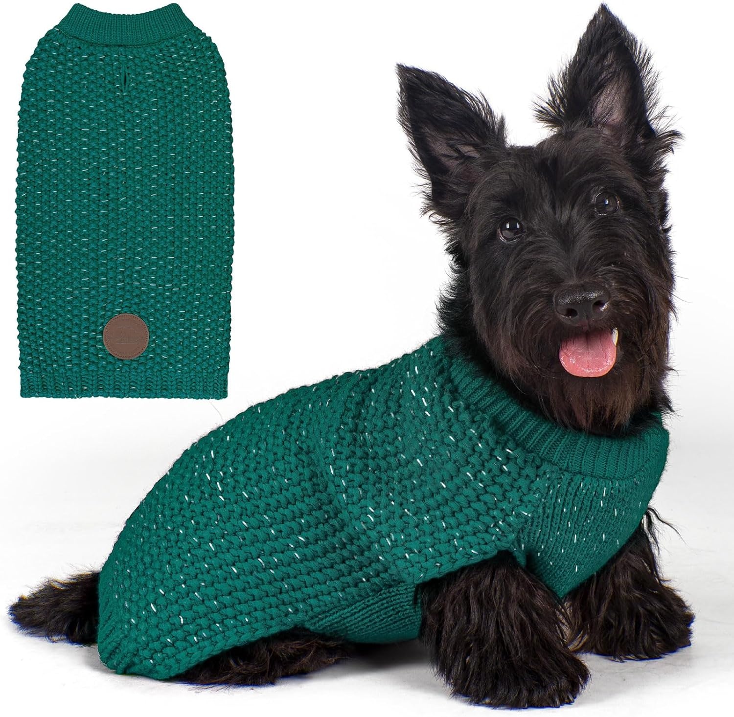 image:imageKYEESE Dog Sweater for Large Dogs with Leash Hole Warm Pullover with Reflective Yarn Male Thick Stretchy Knitwear Winter Soft Pet Coat boy for Cold Weather Comfy Dog SweatersOrange XXLarge3 Green