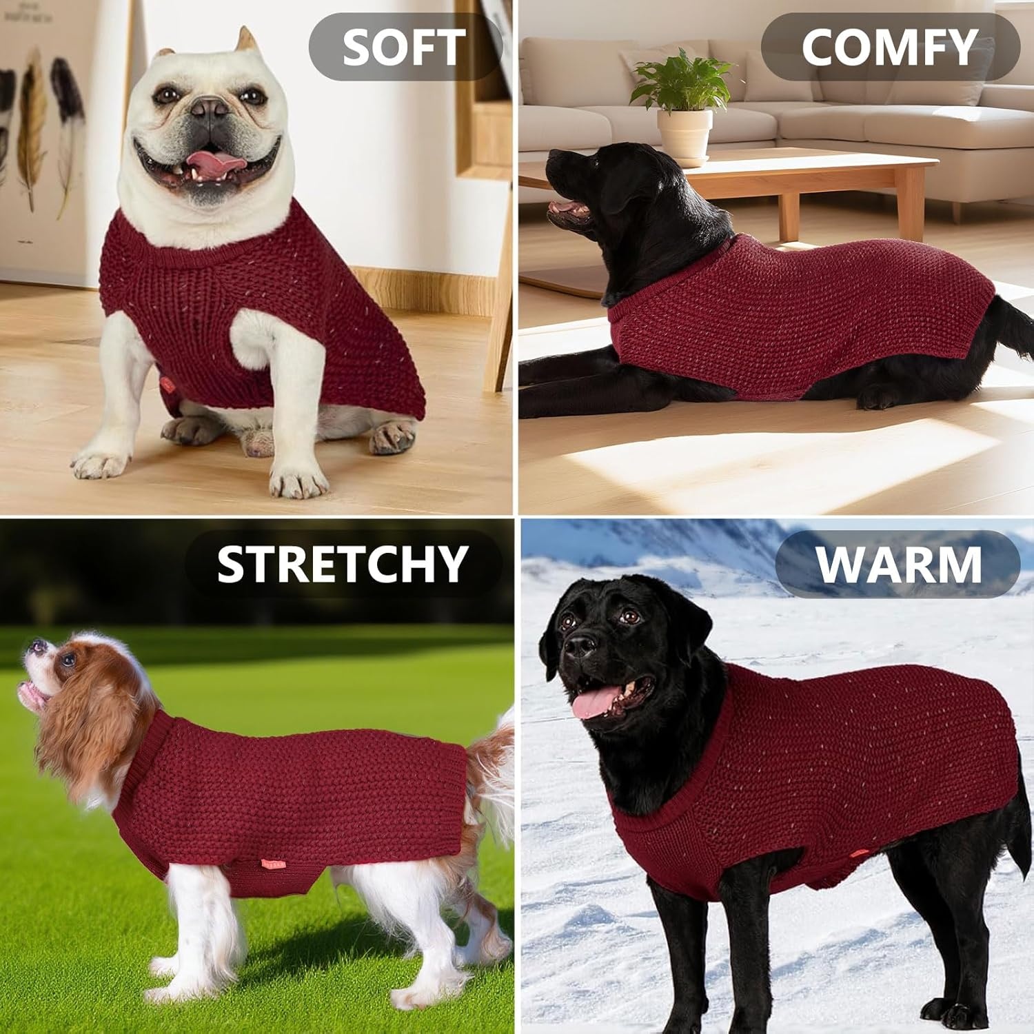 image:imageKYEESE Dog Sweater for Large Dogs with Leash Hole Warm Pullover with Reflective Yarn Male Thick Stretchy Knitwear Winter Soft Pet Coat boy for Cold Weather Comfy Dog SweatersOrange XXLarge5 Dark Red